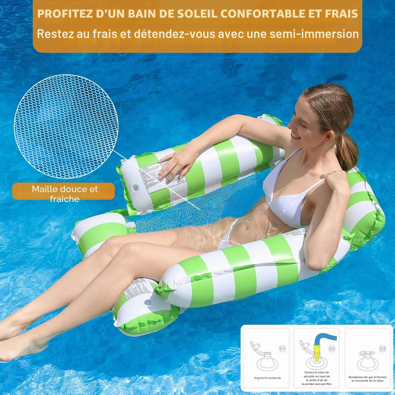 Hamac Gonflable Piscine 4 en 1, Bouée Adulte avec Filet, Fauteuil Flottant, Matelas Gonflable, 120 cm