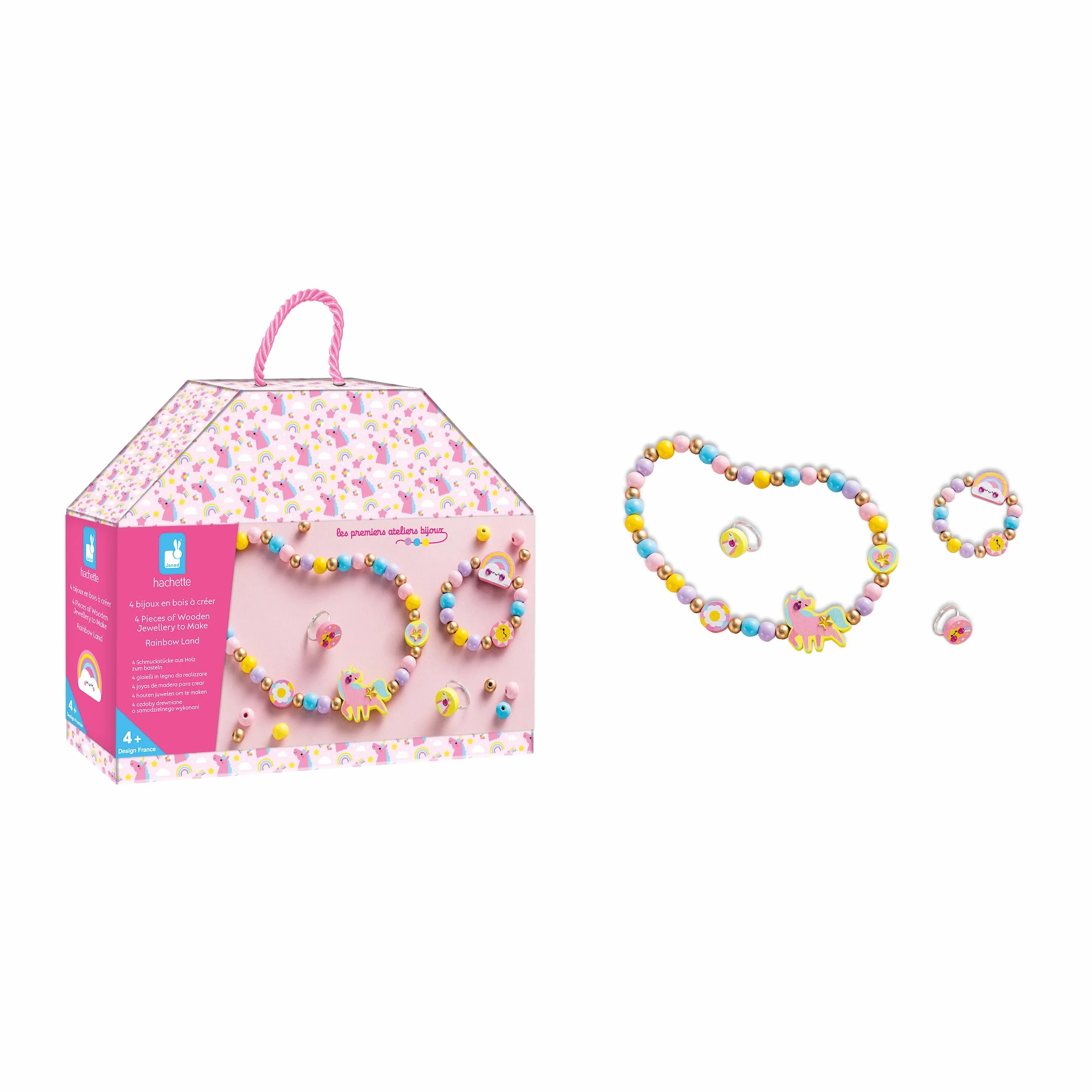 Janod Rainbow land Boîte de 4 bijoux en bois à créer