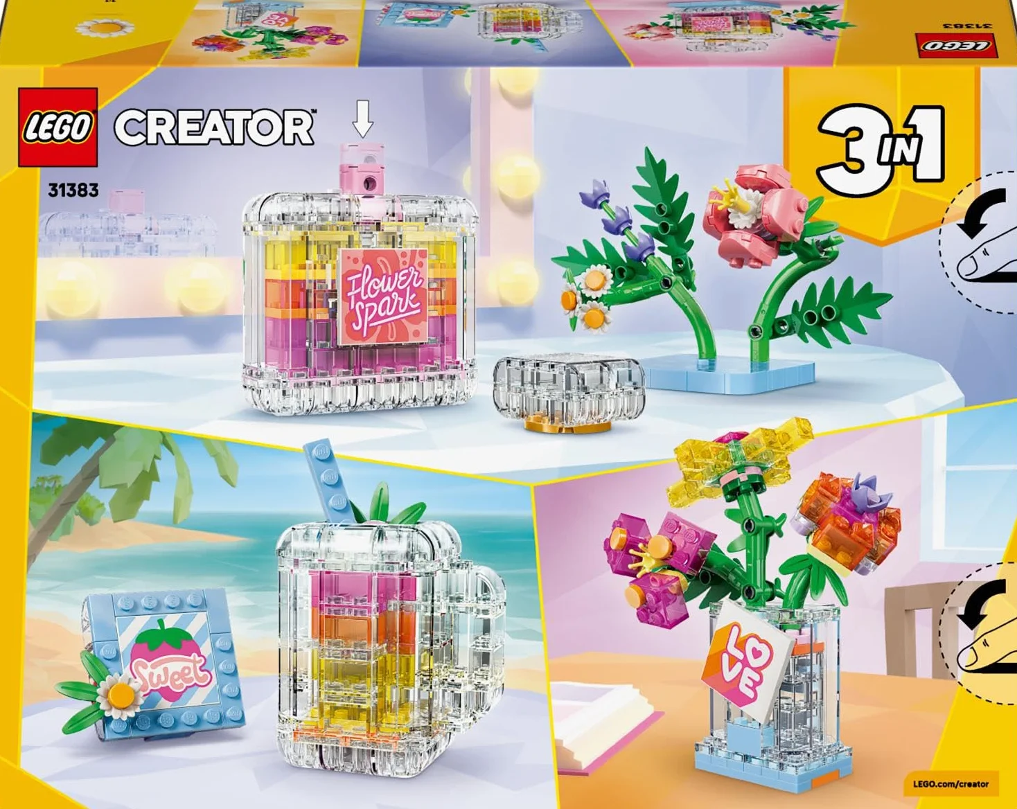 LEGO Creator 3-en-1 Flacon de Parfum au Décor Floral 31383 - Jouet de Construction Transformable en Vase ou Smoothie pour Enfants dès 8 Ans