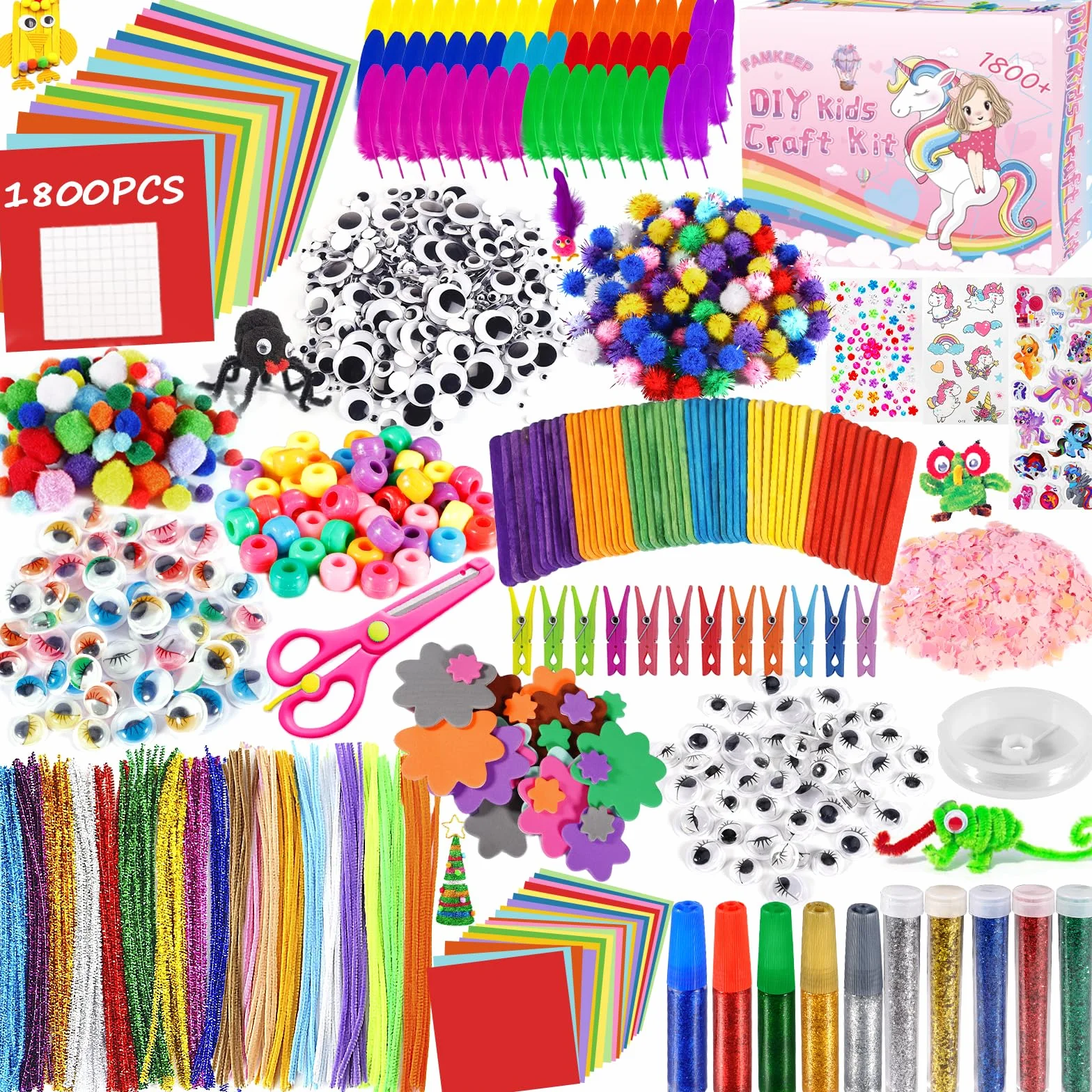 Kit Bricolage Enfant 1800 Activités Manuelles, Pipe Cleaners Crafts Set, Fournitures Éducatives