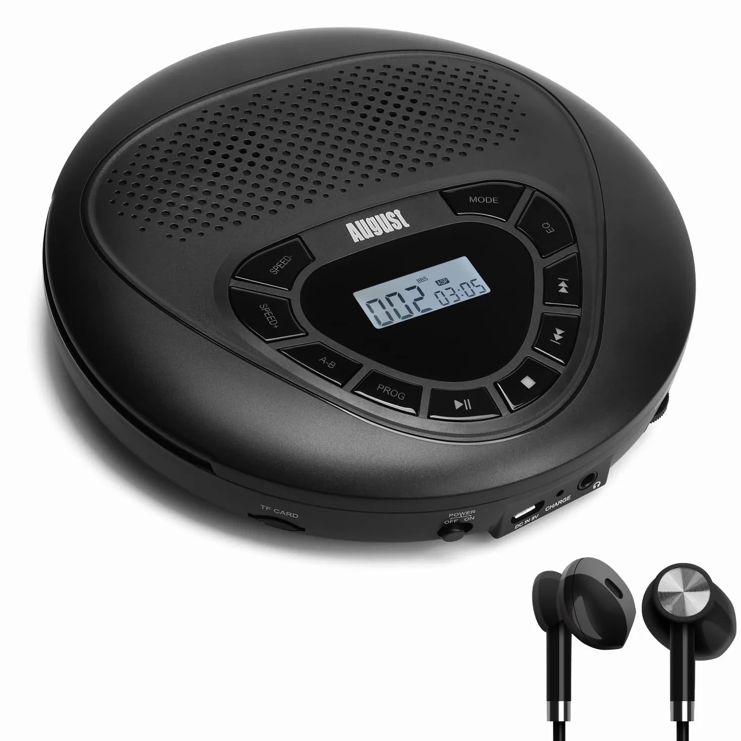 Lecteur CD Portable August SE10 Baladeur CD MP3 Rechargeable Antichocs Noir
