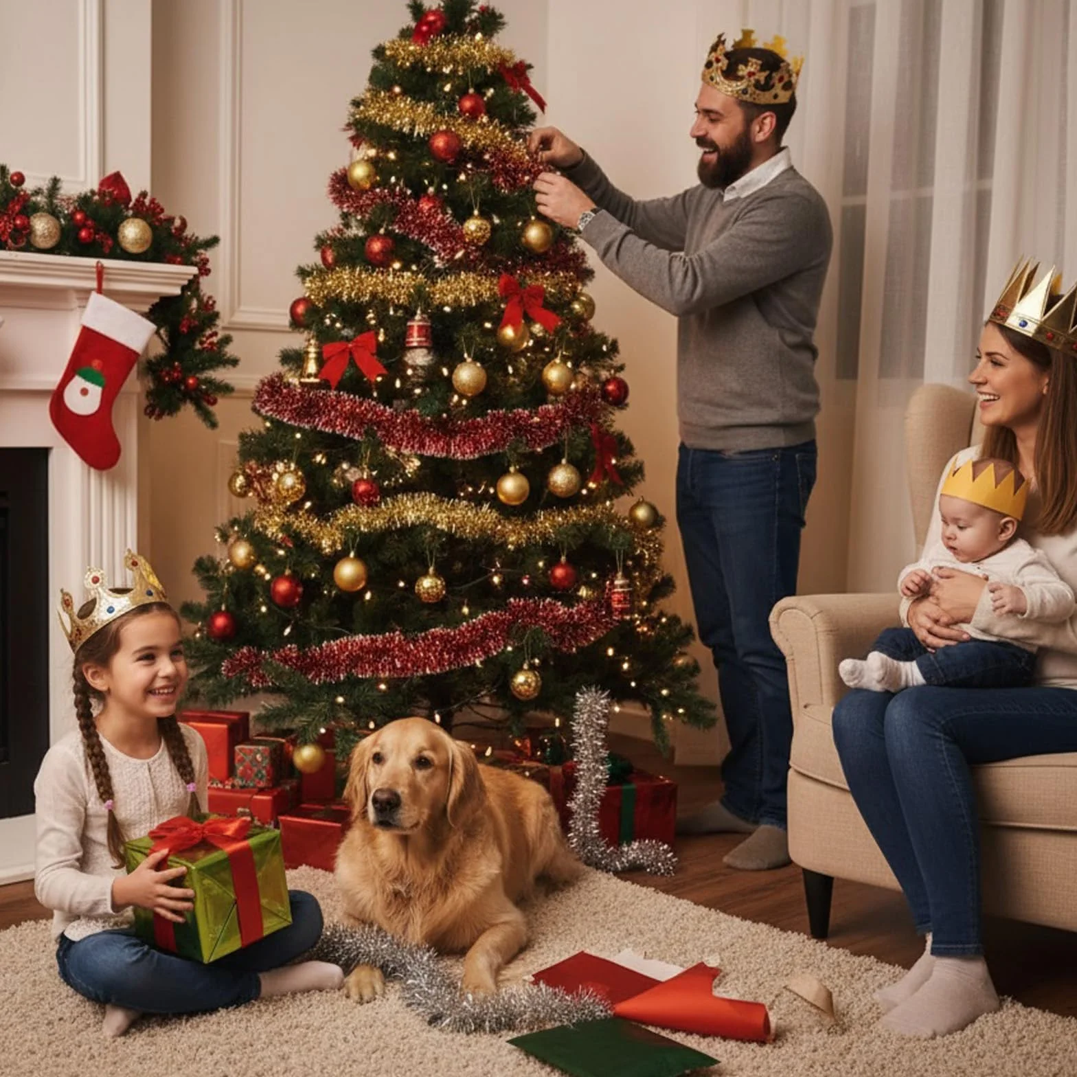 Couronnes Dorées Galette des Rois 6 Pièces, Couronne Roi et Reine Réutilisable Enfants Adultes