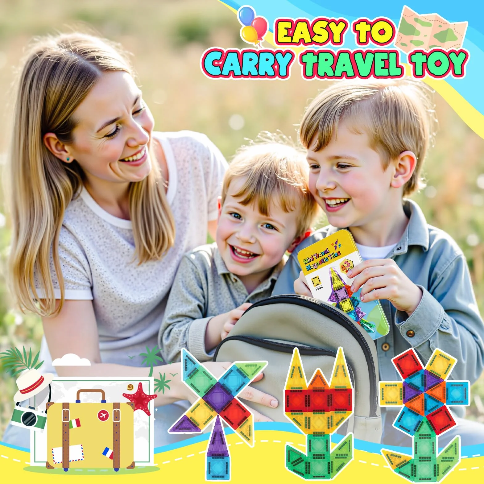 iKidiki 43 Pièces Construction Magnétique Jeux Enfant 3-6 Ans Garçon Fille