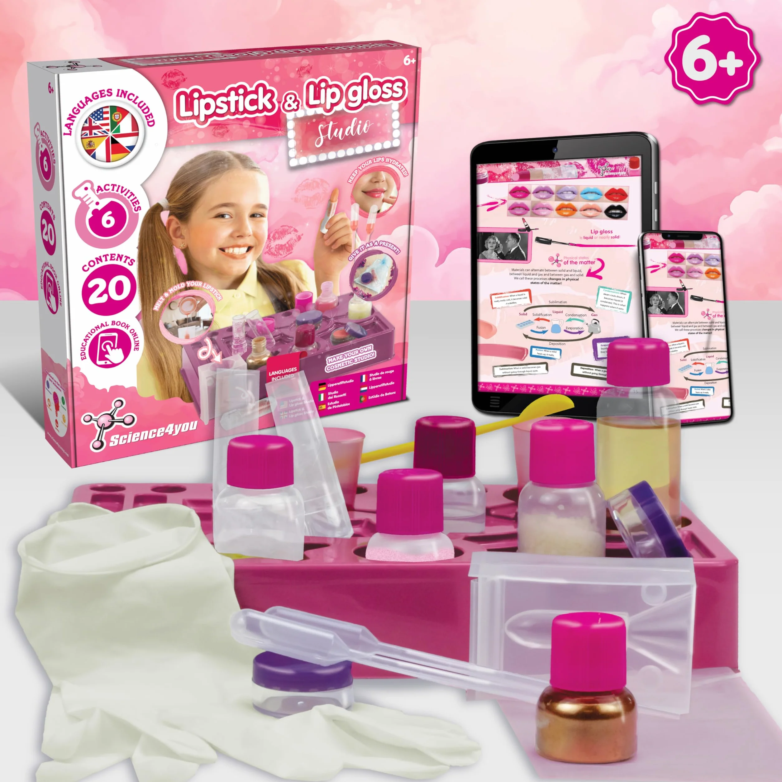 Science4you Kit de Fabrication de Gloss et Rouge à Lèvres pour Enfants 8+ Ans – 7 Activités de Beauté, Cadeau pour Filles