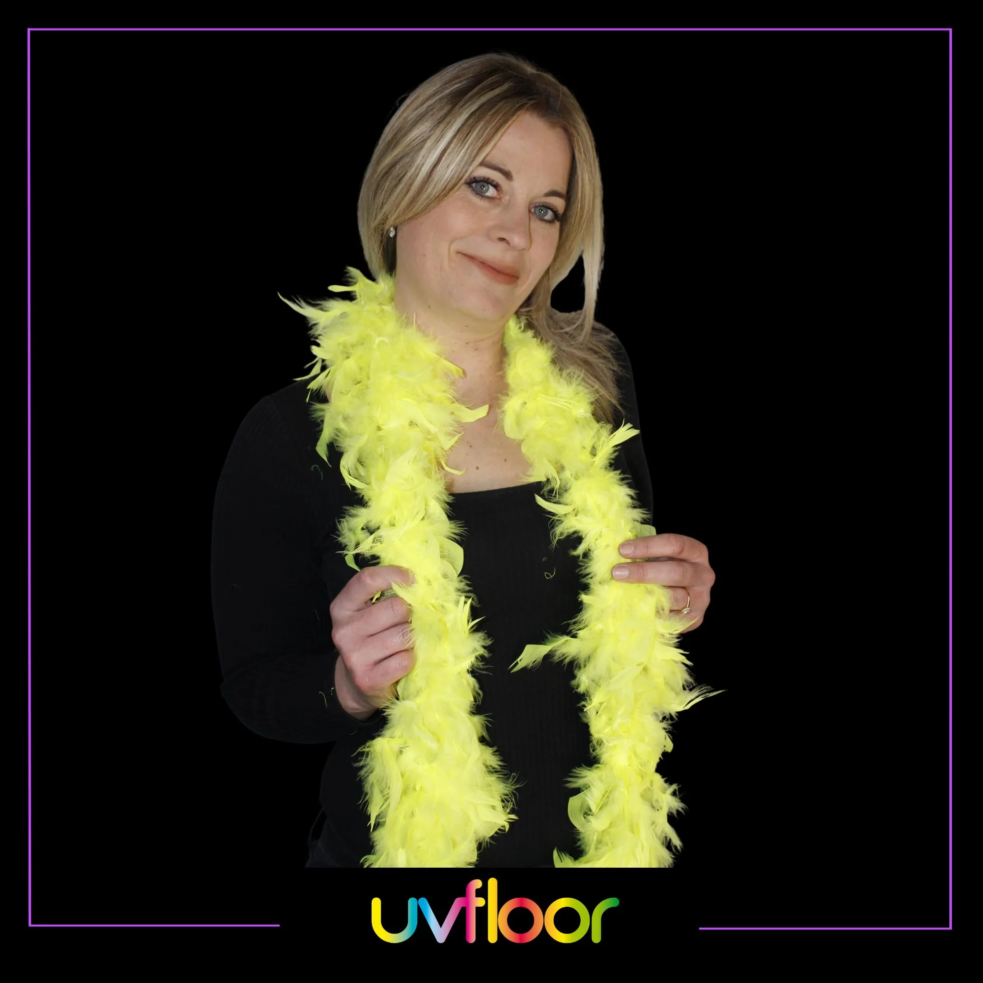 Boa En Plumes Fluo 1m80 Jaune Fluo - Accessoire Fluorescent Fête Déguisement