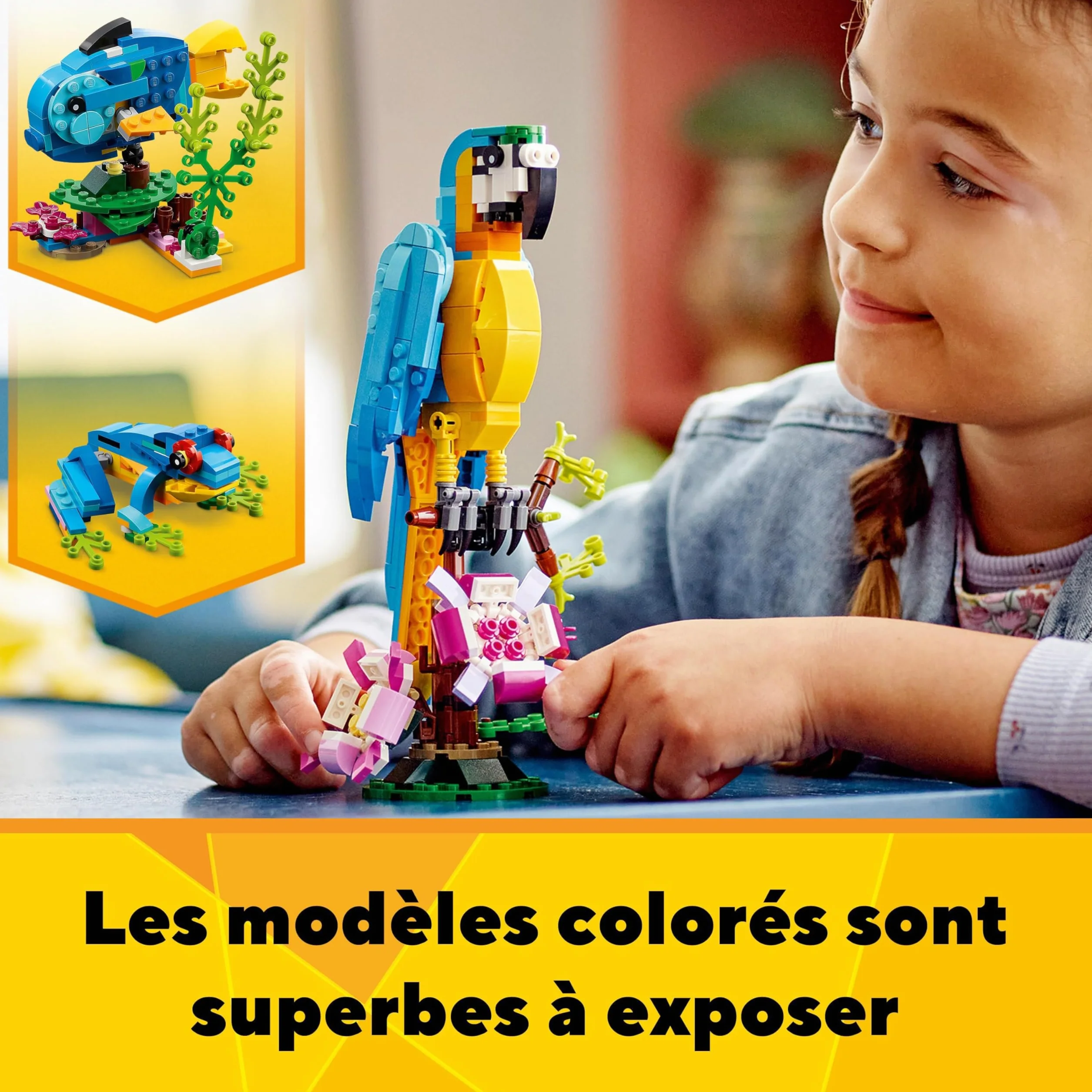 LEGO 31136 Creator 3-en-1 Le Perroquet Exotique Jouet de Construction Figurines Animaux de la Jungle