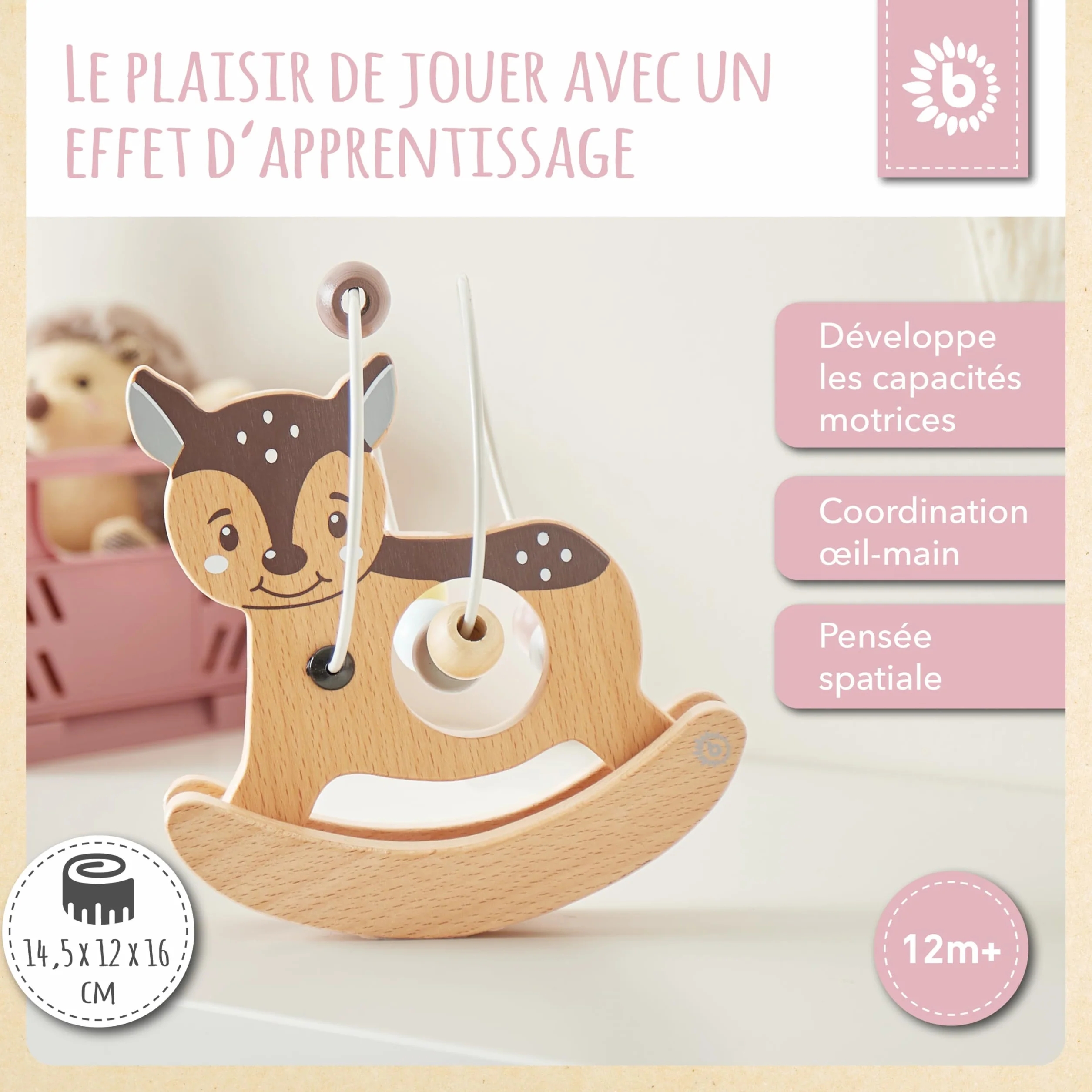 BIECO Nœud de motricité en Forme de cerf avec Bascule - Jouet de motricité à partir de 1 an - Mignon Jeu de Labyrinthe en Forme de cerf