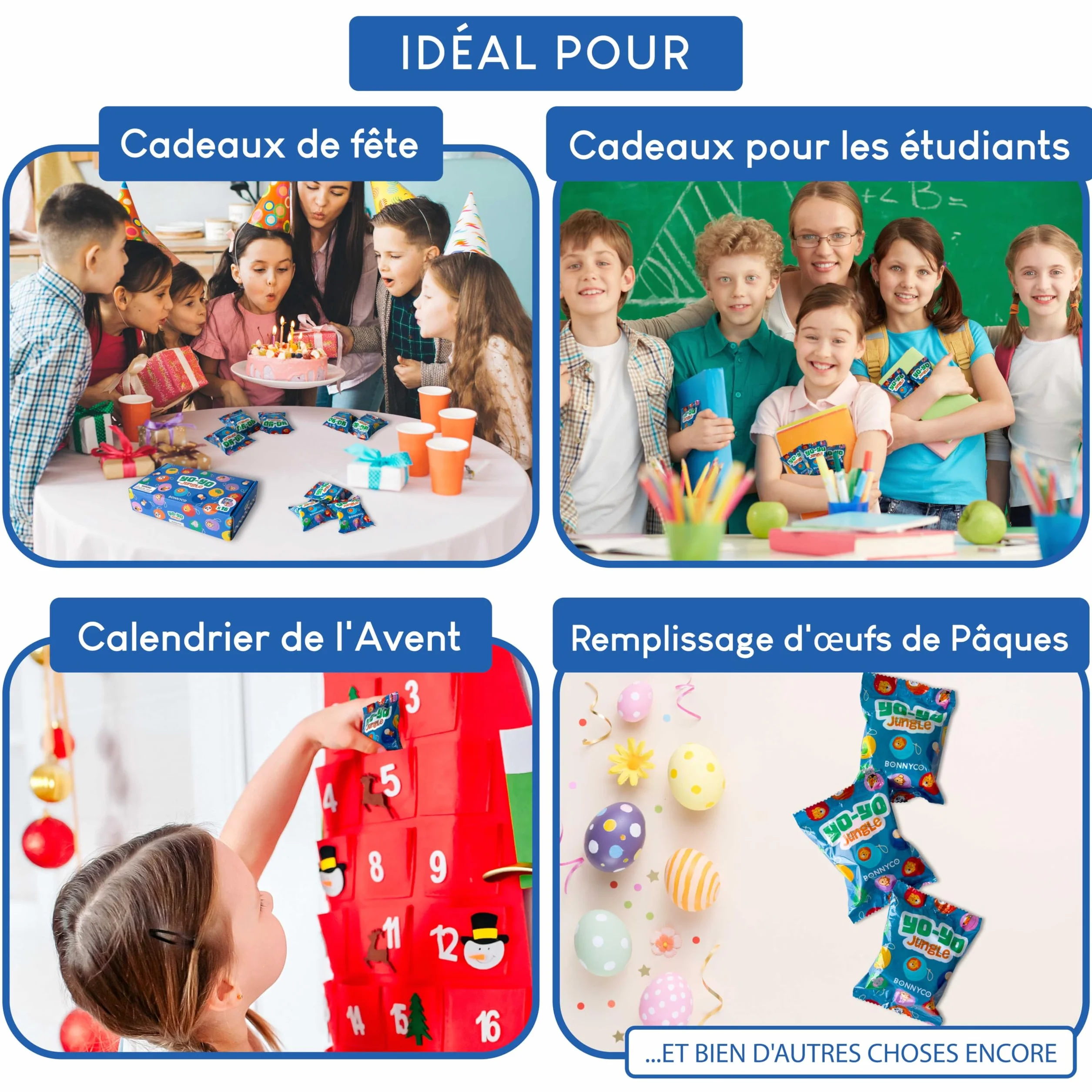 BONNYCO Yoyo Enfant Lot 16 Pièces Animaux de la Jungle Bois Cadeau Anniversaire