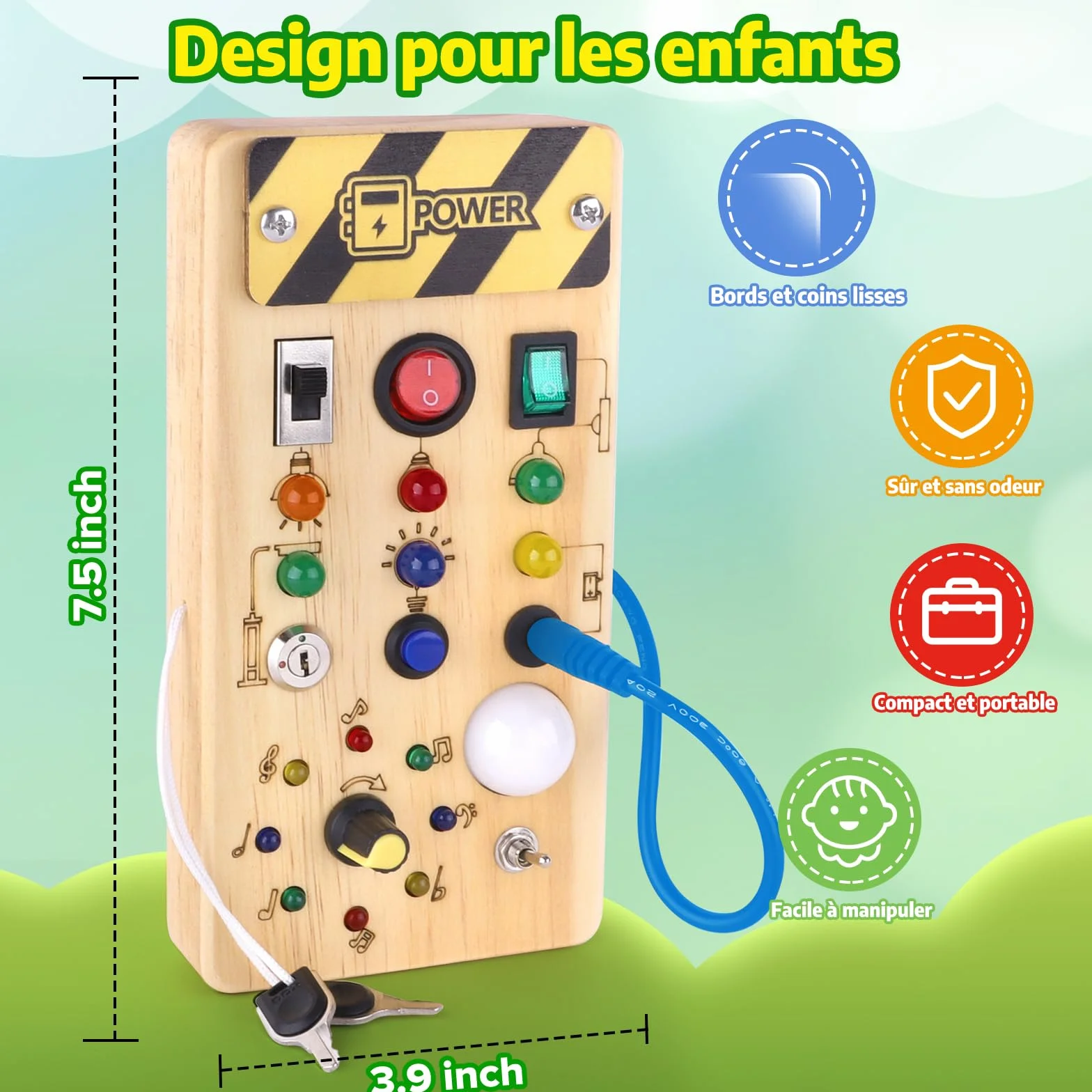 Hoarosall Montessori Busy Board en Bois avec Interrupteur Lumineux LED Jeux Educatif pour Enfant 1 2 3 Ans