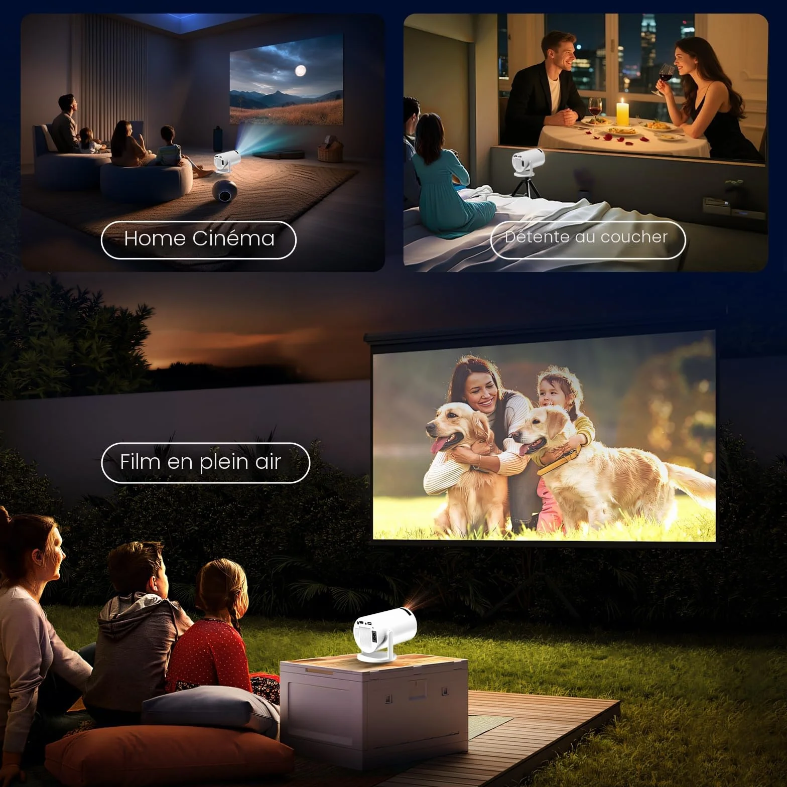 Vidéoprojecteur Portable Mini Projecteur WiFi 6 BT5.2 4K 1080P Auto Keystone 180° Rotation HDMI