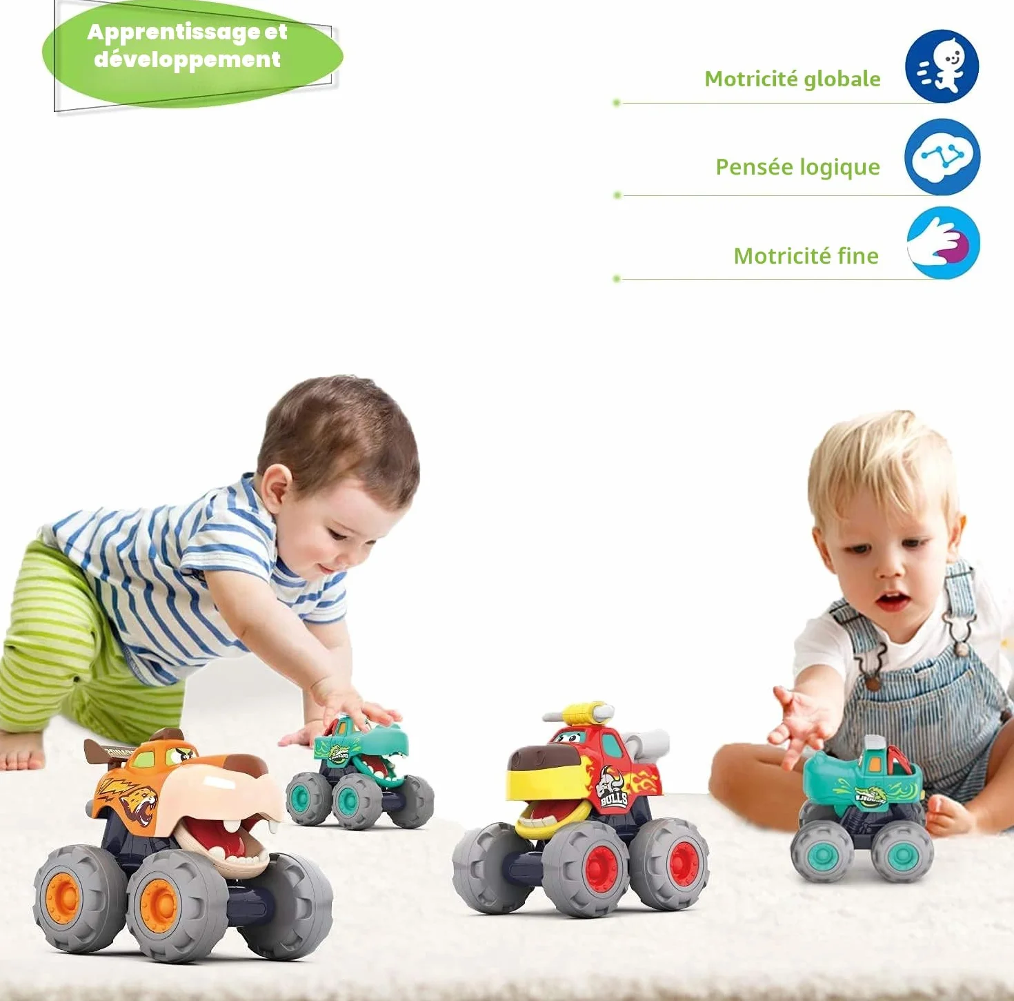 HOLA Lot de 3 Voiture Jouet Bebe 1 an Garcon, Friction Pull Back Monster Truck Animaux