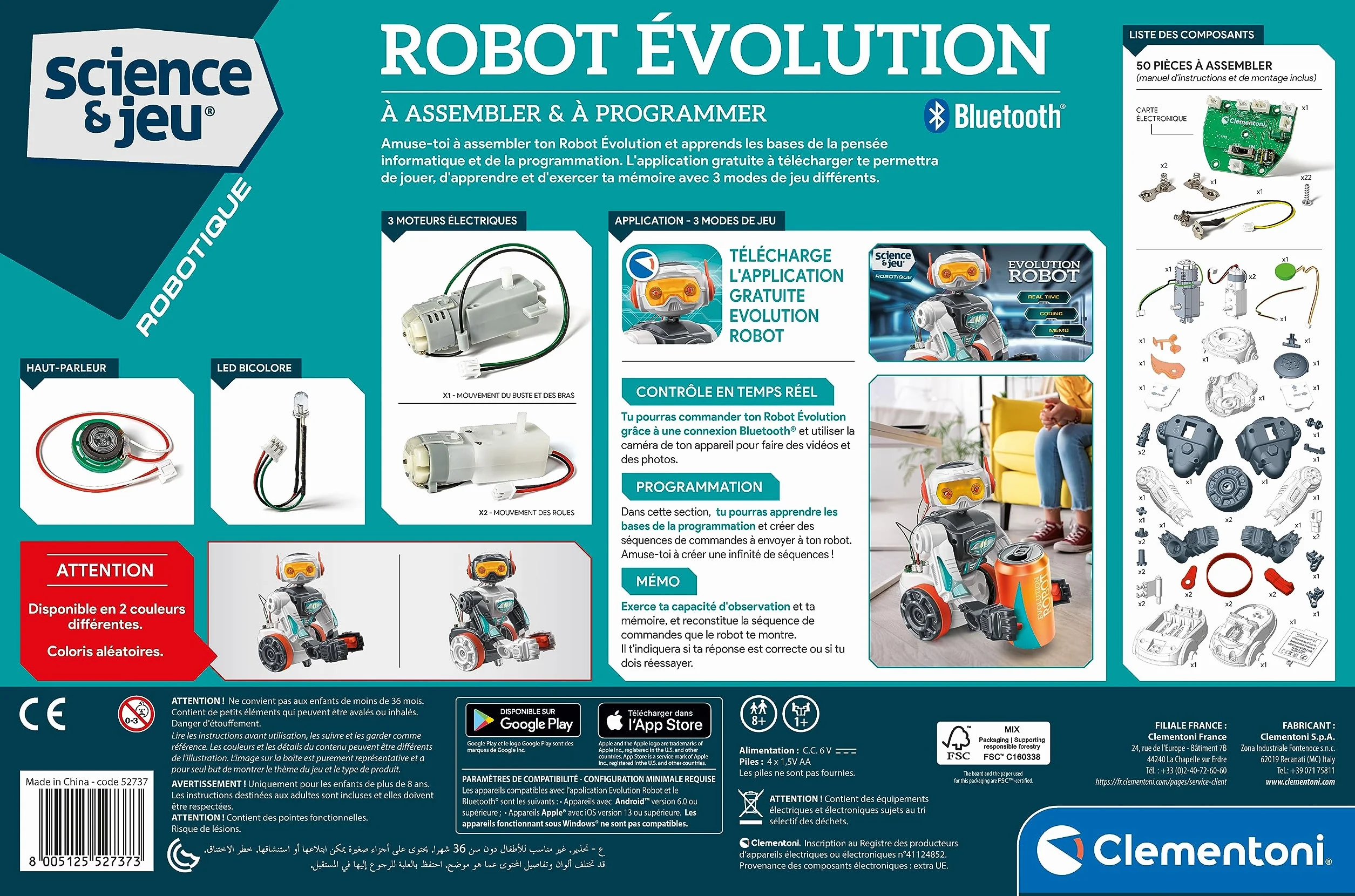 Clementoni Robot Évolution à Assembler Robotique Programmable Bluetooth 8 Ans+