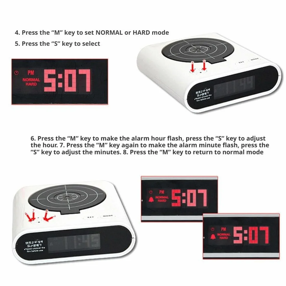 Réveil cible avec tir de pistolet, affichage LED, gadget interactif pour maison et bureau