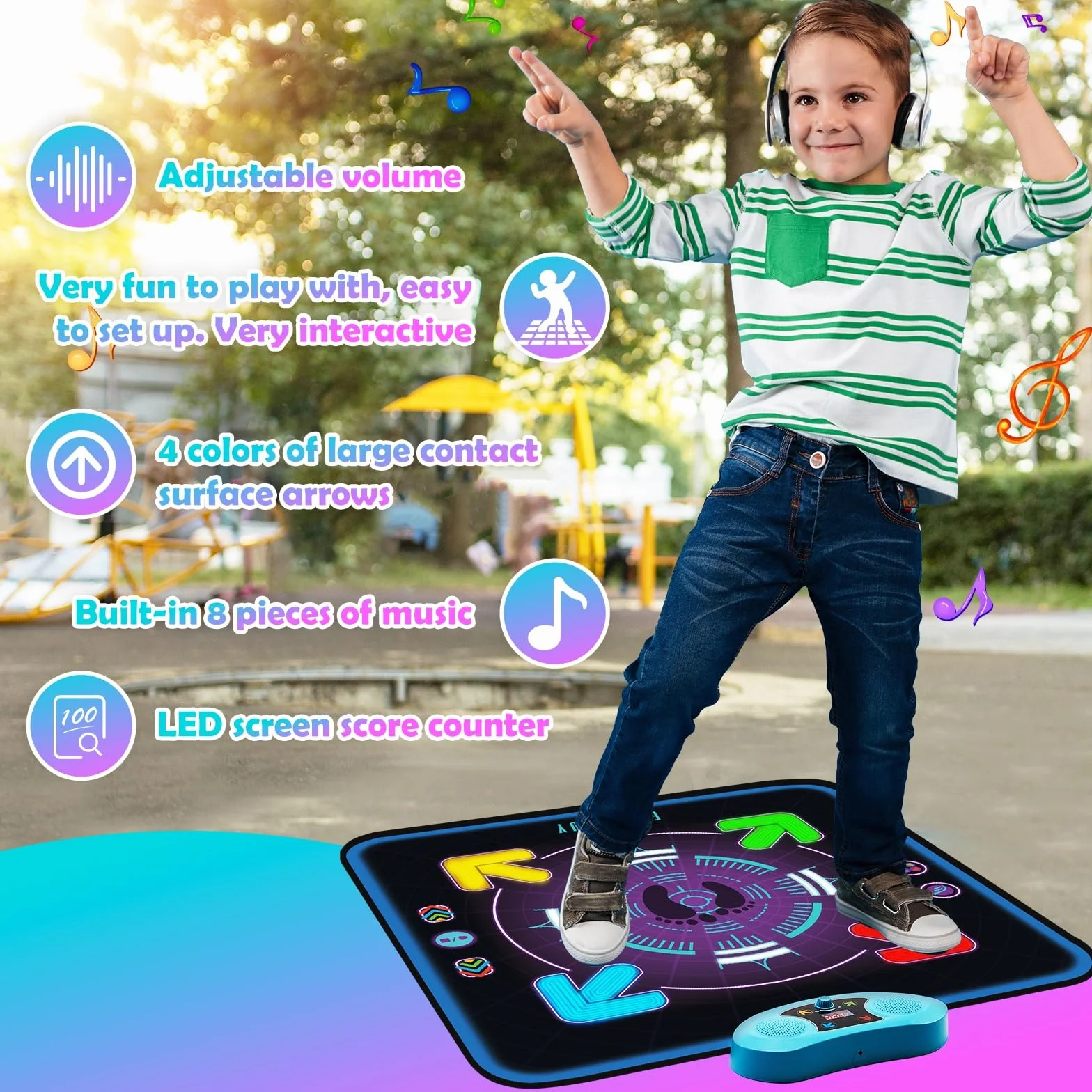 Tapis de Danse Musicale avec Lumières LED pour Enfants 4-10 Ans, 3 Modes de Jeu, Cadeau Anniversaire Noel