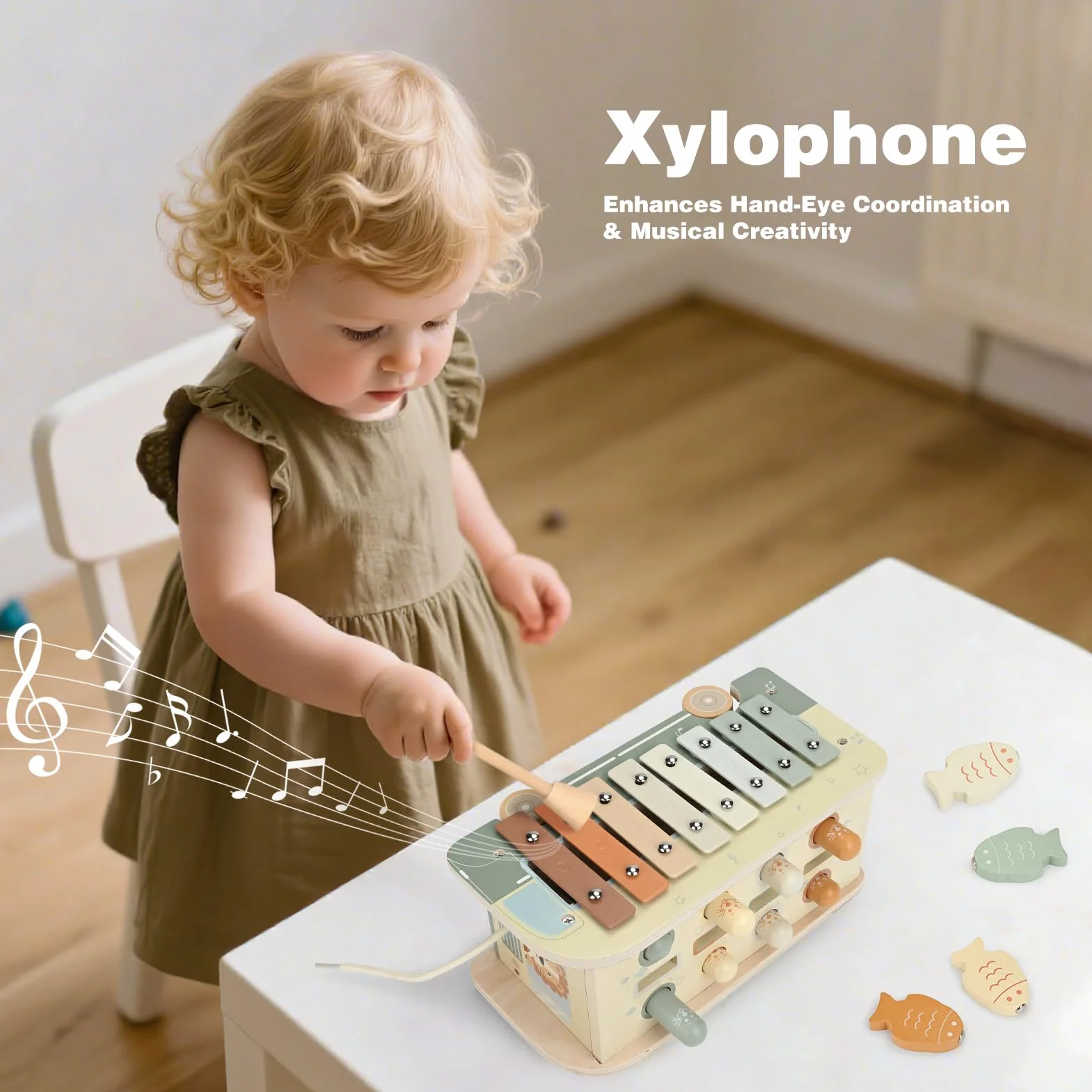Vanplay Jouet Montessori 7 en 1 Xylophone Bebe en Bois pour Enfant 1 2 3 4 Ans