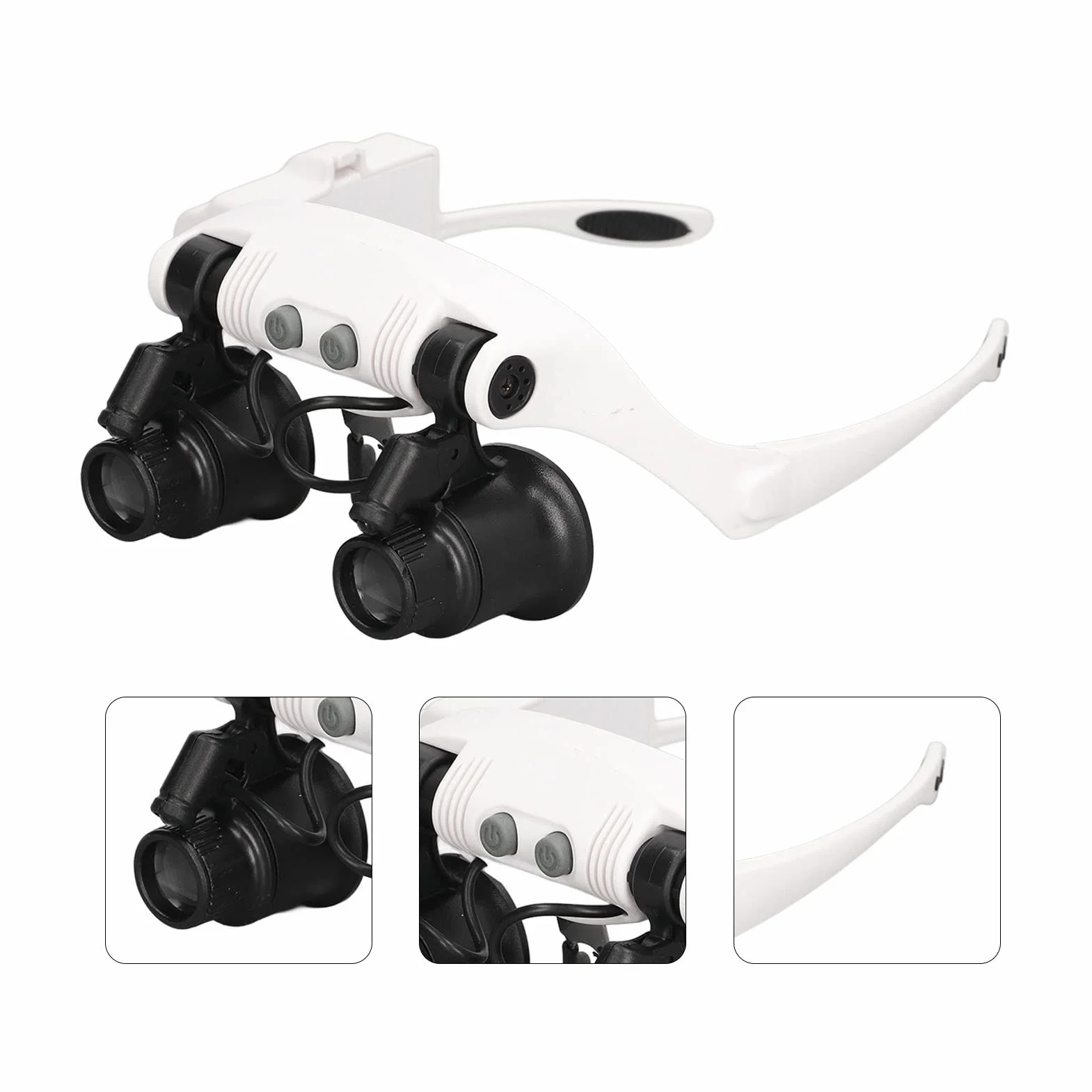 Loupe binoculaire 10x 15x 20x 25x avec lumière LED, Mains Libres, bandeau réglable pour réparation de montres