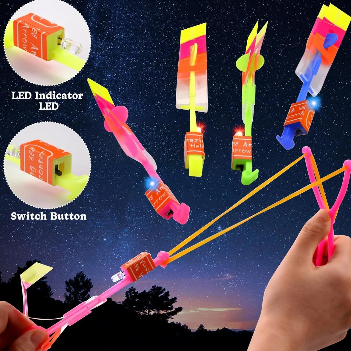 Pipihome 16 PCS Hélicoptères Jouets Volants Lumineux LED Catapulte