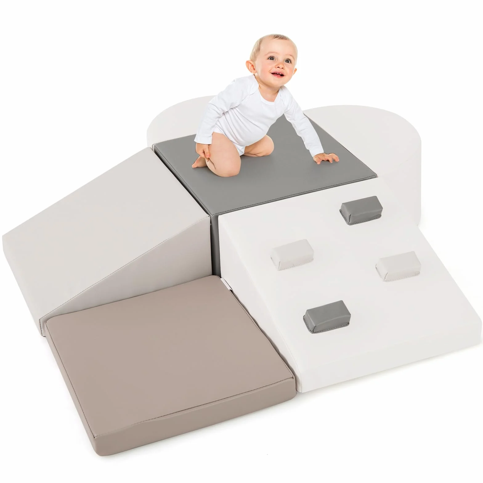 DREAMADE Parcours de Motricité Bebe en Mousse EPE, Bloc de Construction avec Housse, Jeux d’Escalade pour Enfants 1+ an (Gris)