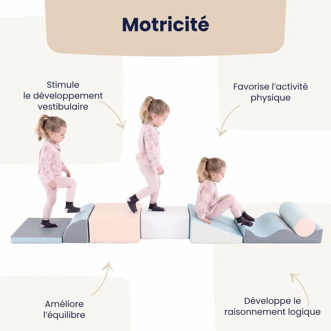 IGLU Soft Play Discoverer 7 XL Blocs Jeu d’Éveil Montessori Toboggan d’Intérieur Parcours de Motricité en Mousse Jouets éducatifs (Pastel)
