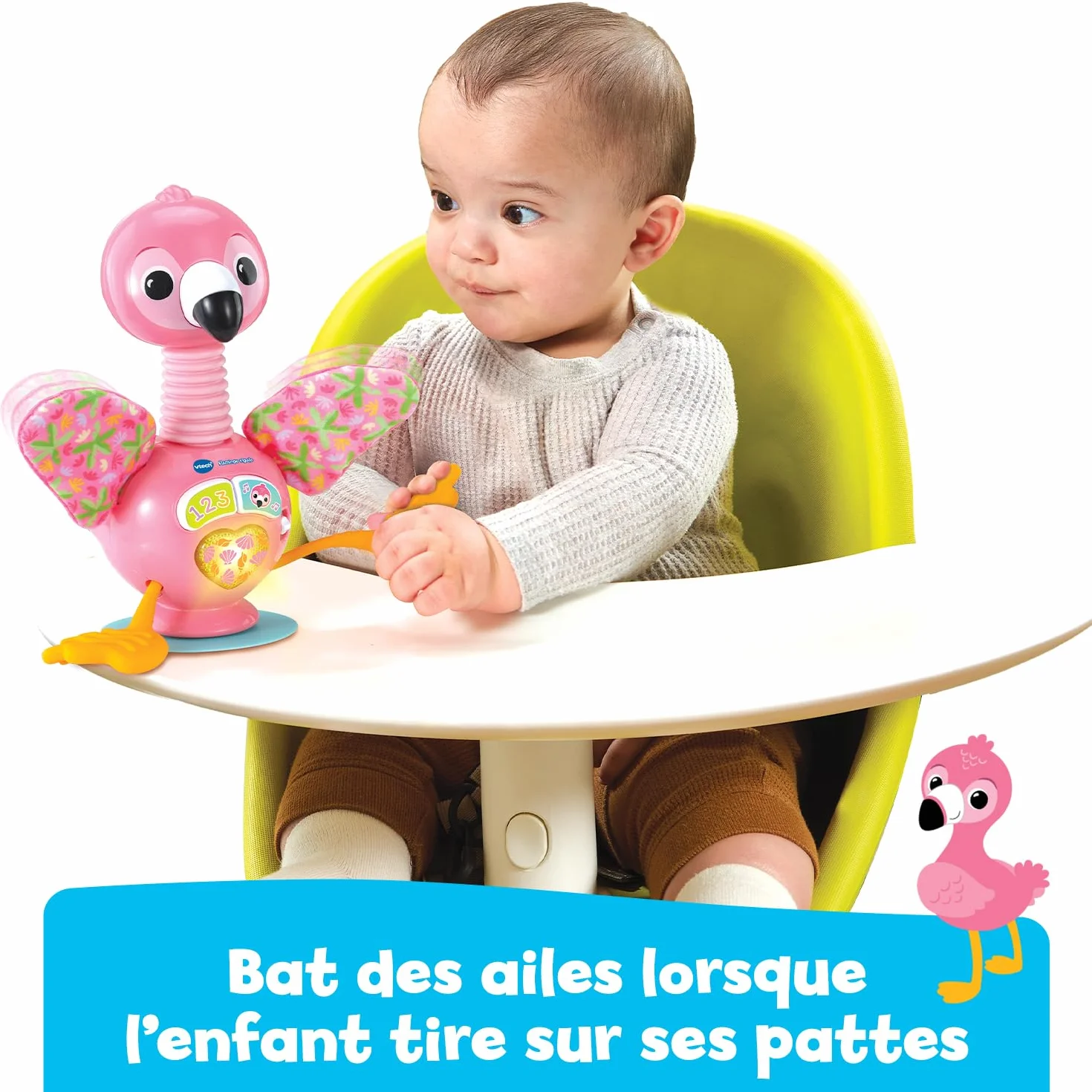 VTech Flamingo Rigolo Flamant Rose Jouet Ventouse Chaise Haute Jeux Sensoriel Bébé Motricité Fine Cadeau Dès 9 Mois
