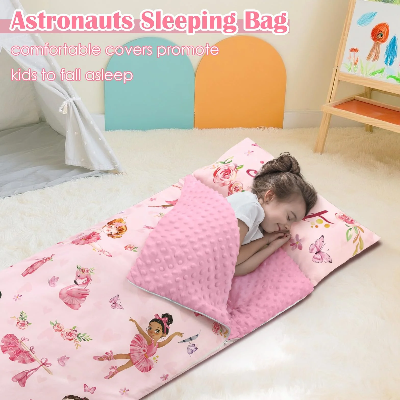 decalsweet Sac de Couchage Chaud pour Enfants avec Oreiller Amovible, Double Fermeture Eclair Camping