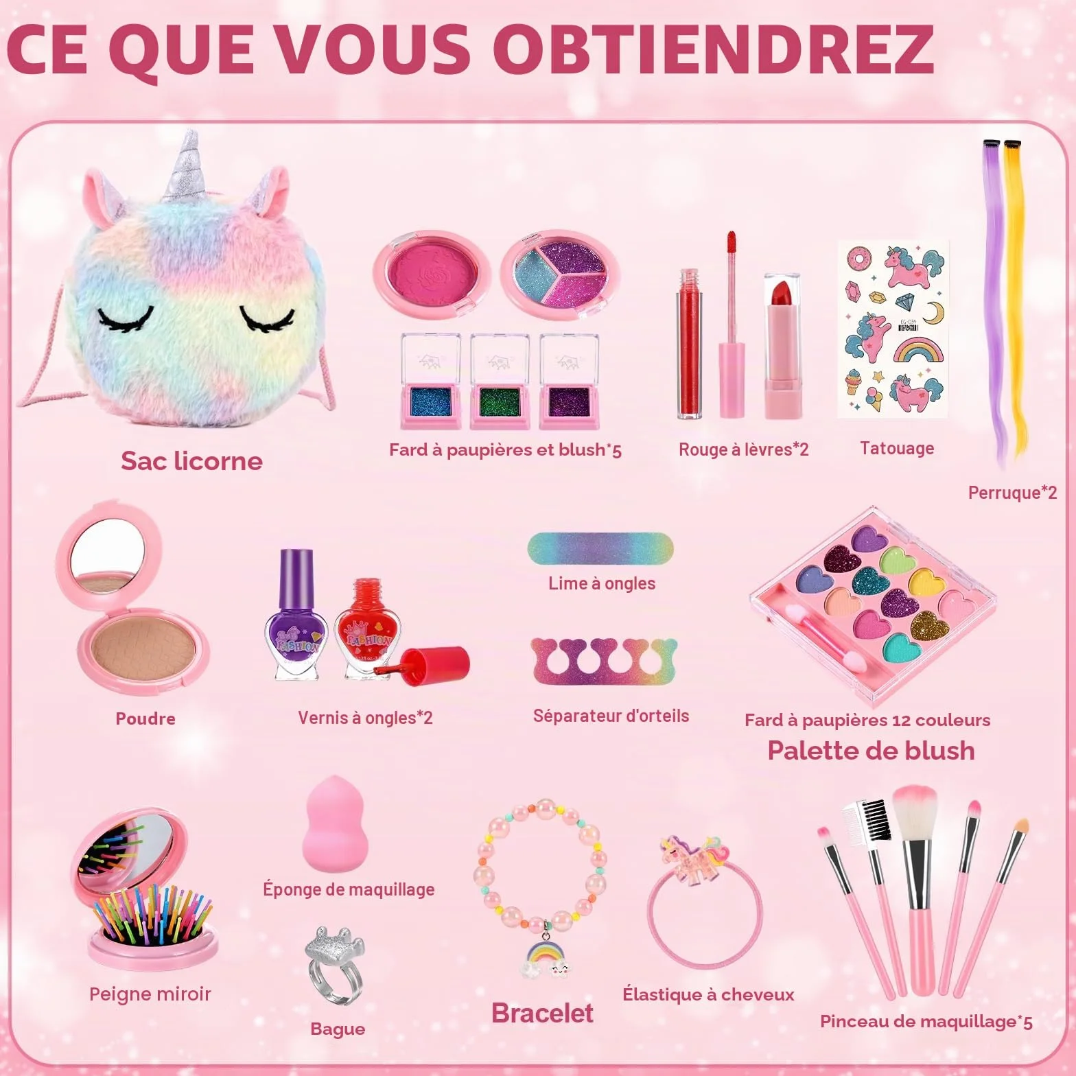 Anpro Coffret Maquillage Enfant Lavable Non Toxique, Malette Maquillage Fille 3 Ans+