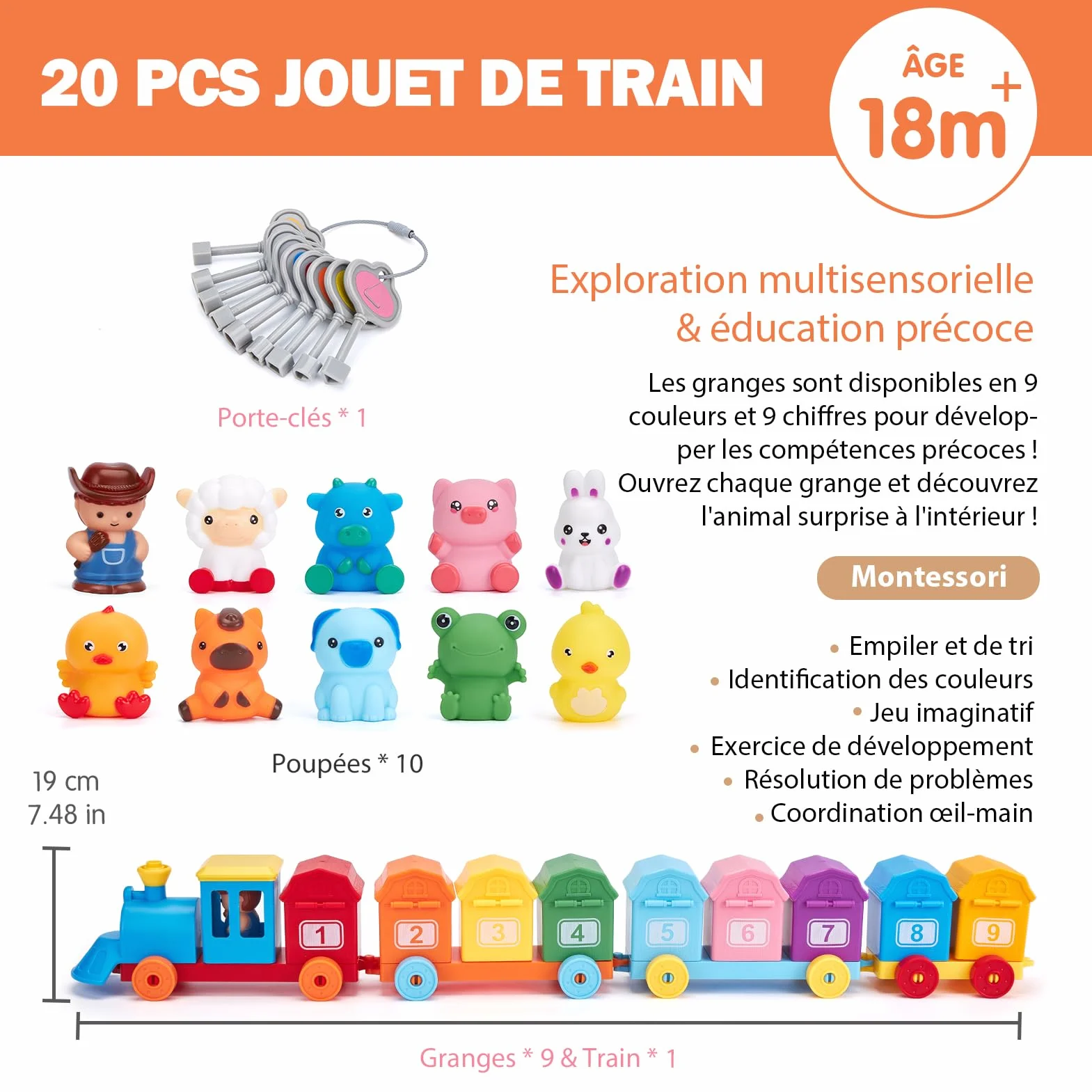 hahaland Montessori Jouet Bebe 2 3 Ans - Jouet Animaux de La Ferme pour Enfants, Jeu Educatif avec Marionnettes à Doigts