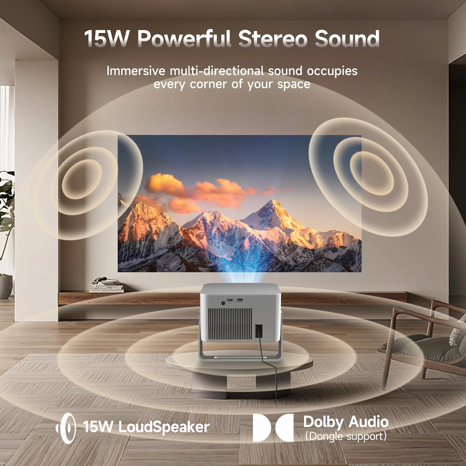 Videoprojecteur 4K HY350GT, 650 ANSI, Autofocus, Correction Trapézoïdale Automatique, 15W Dolby Audio, WiFi 5, BT5.1