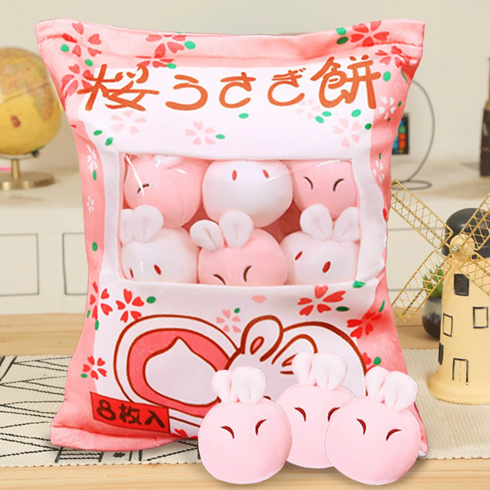 MeHoo Coussin Peluche Kawaii Mignonne Lapin Design Zippé Amovible