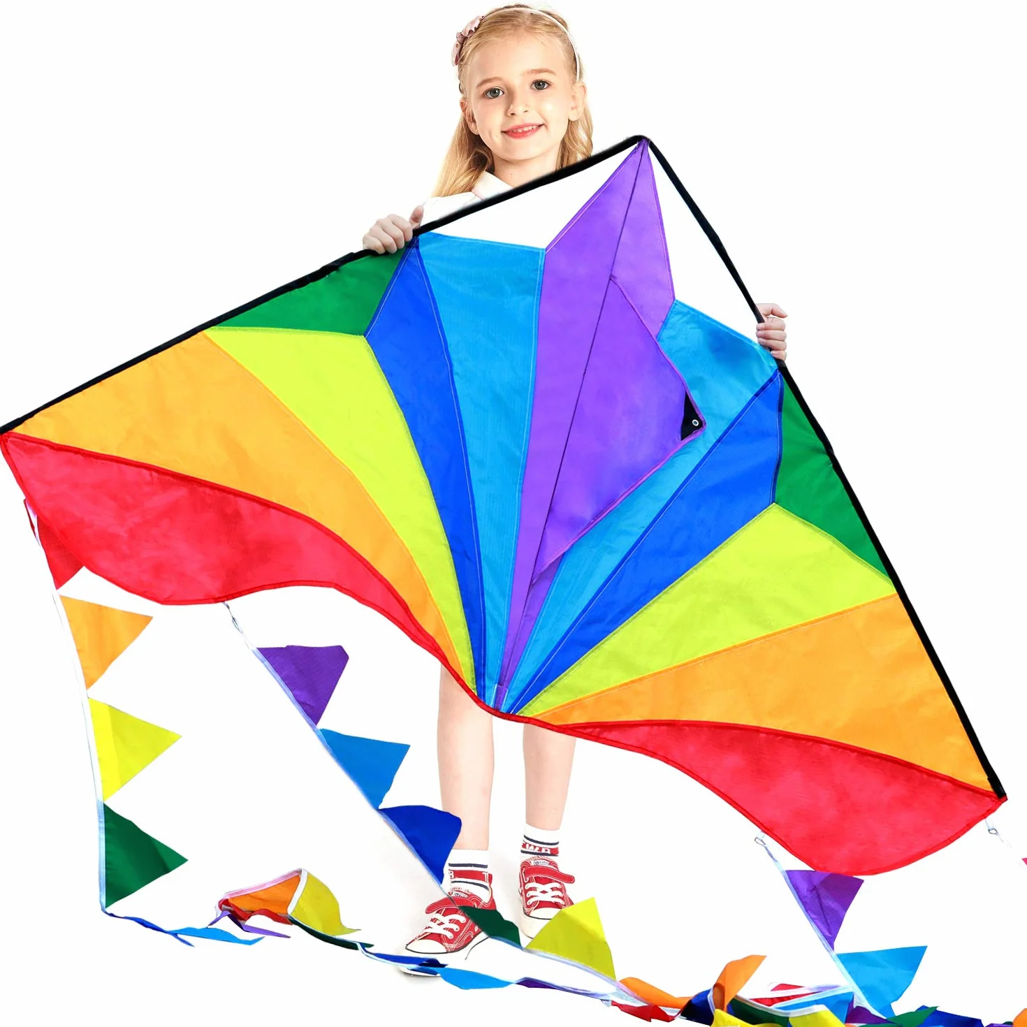HONBO Grand cerf-volant delta pour enfants adultes débutants avec ligne et queue colorée