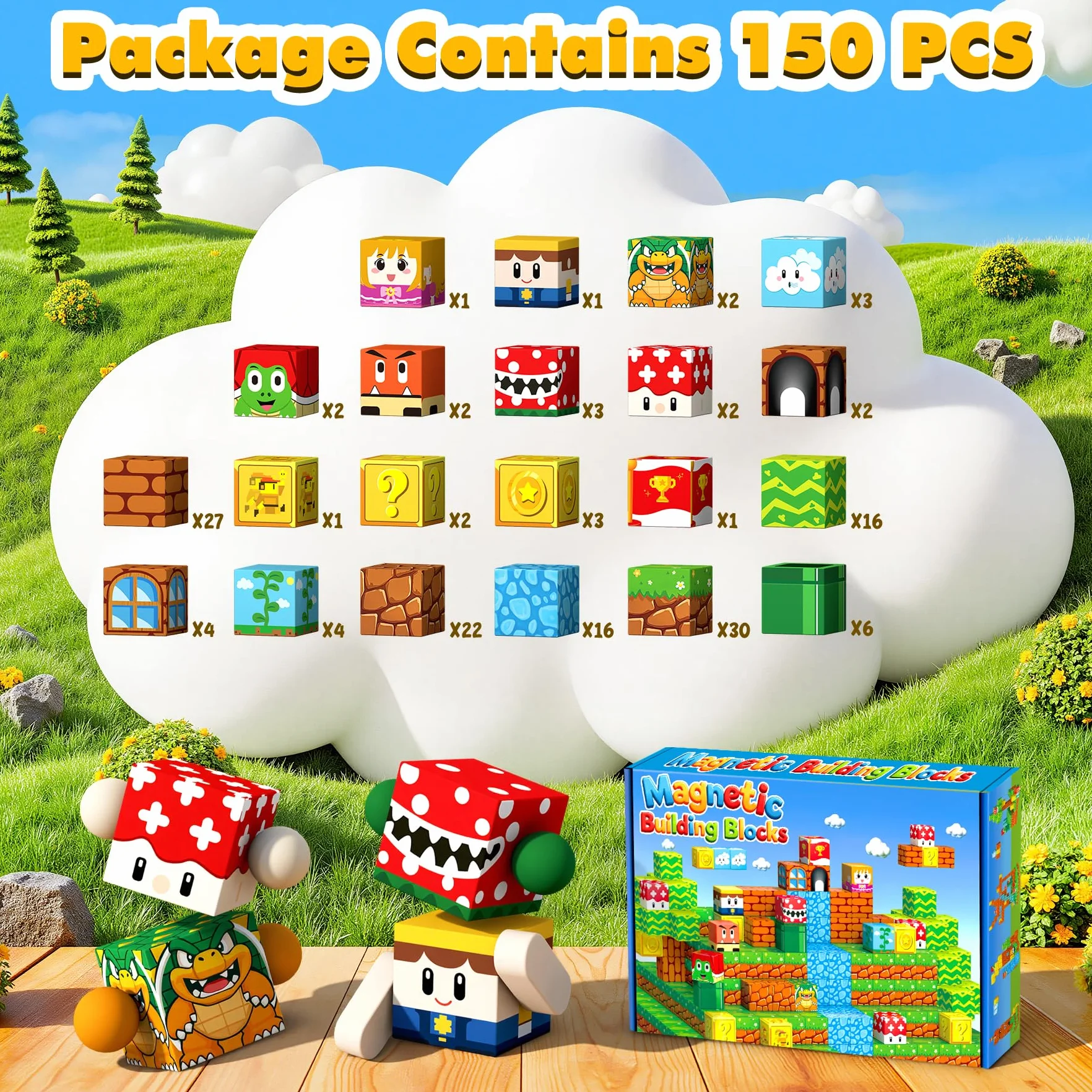Bloc de Construction Magnétique 150 Pièces Cube Magnétique Enfant 3-10 Ans