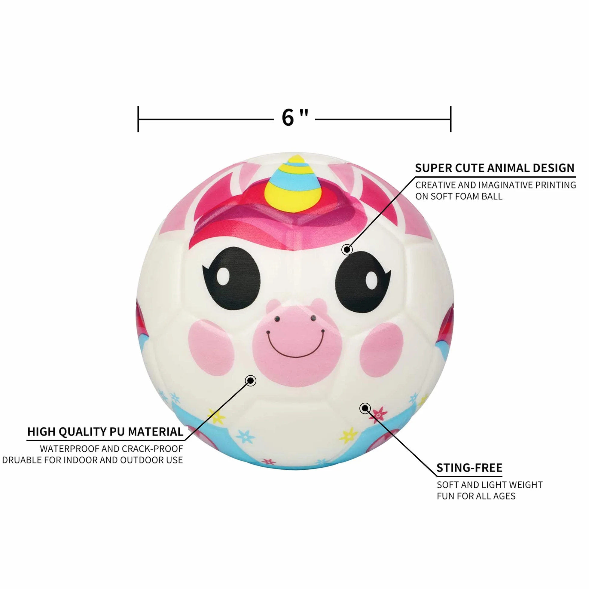 BORPEIN Mini-ballon de football en mousse douce avec motif animaux forêt pour enfants 15,2 cm