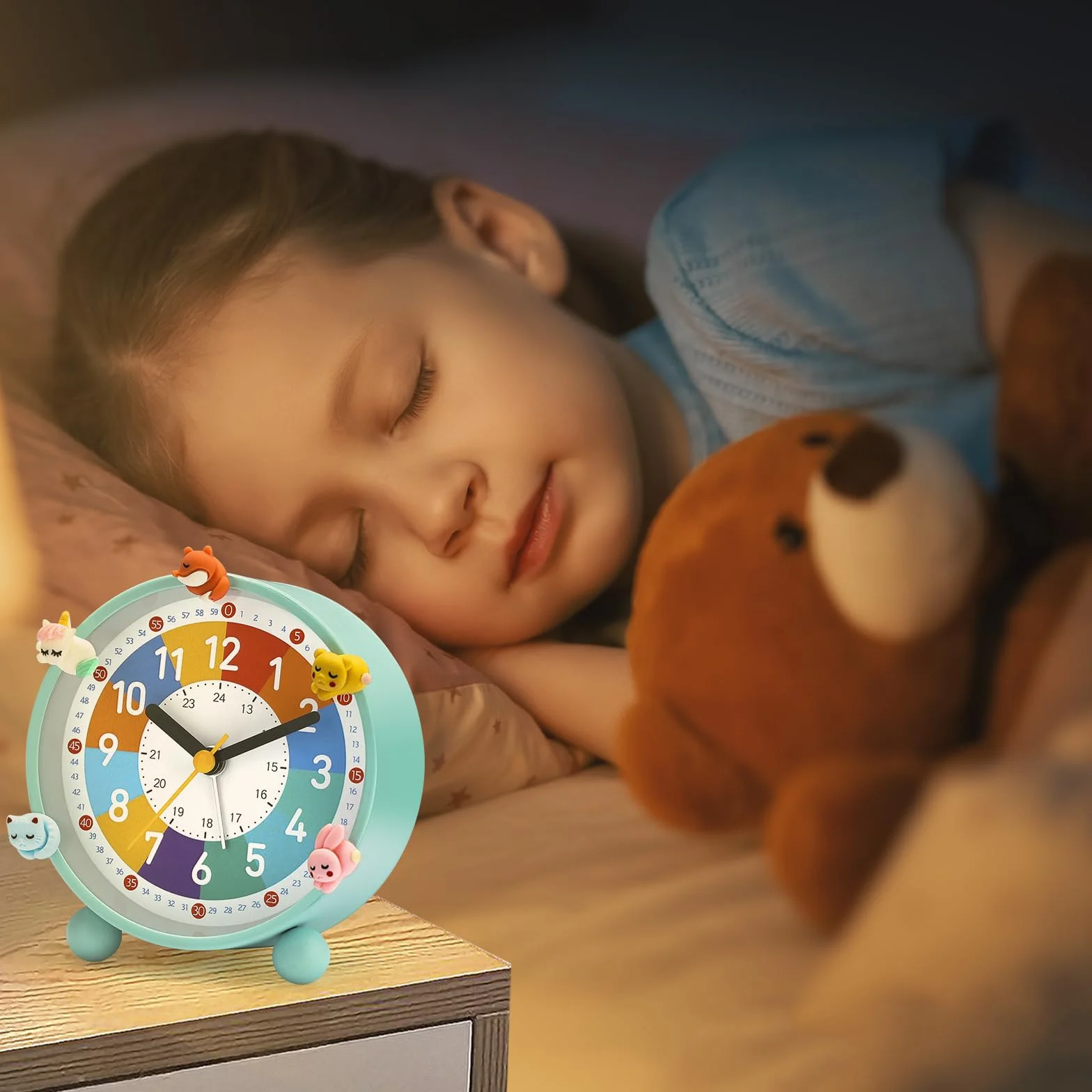 Reveil Enfant Educatif Jour/Nuit sans Tic-Tac avec Snooze et Veilleuse
