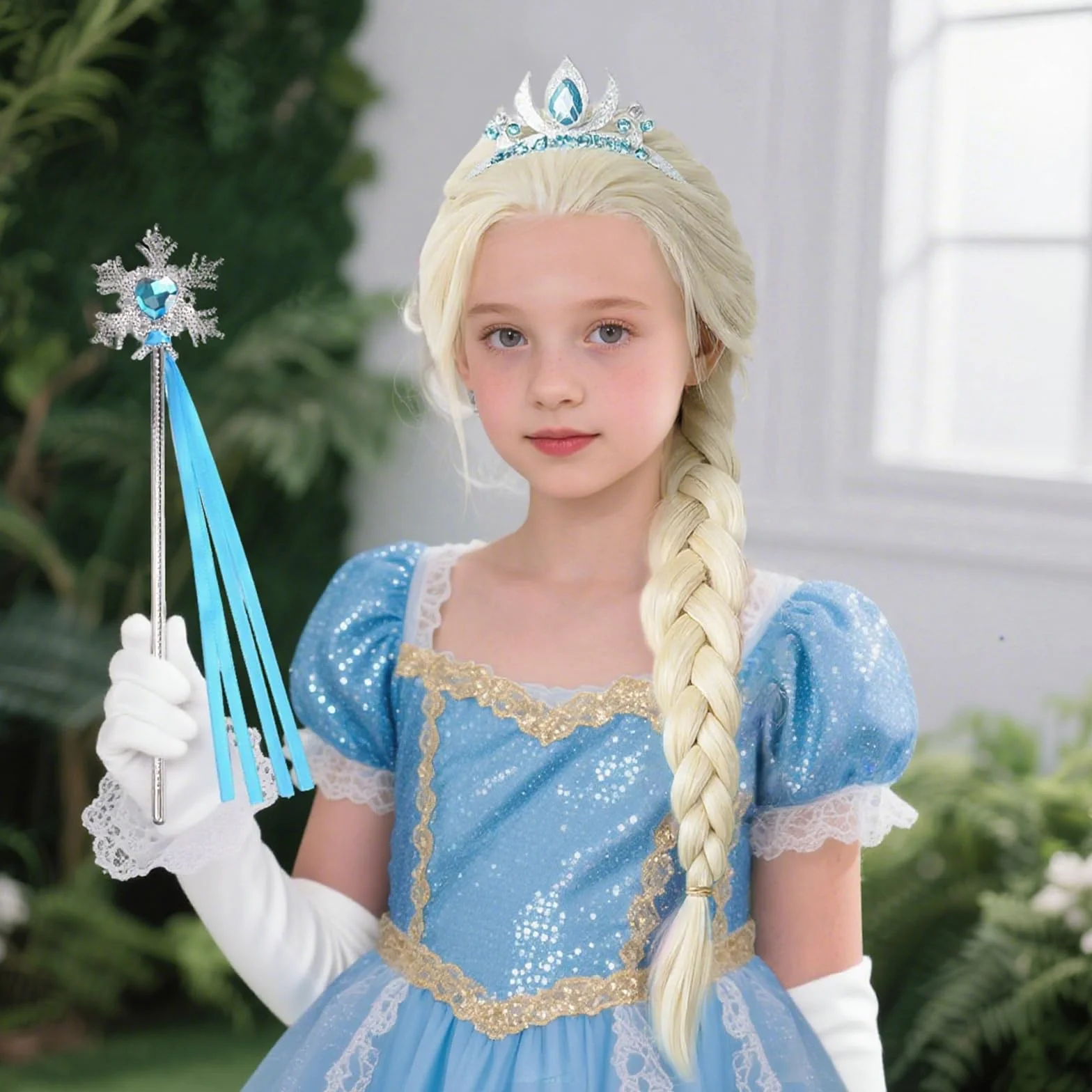 Princesse Dress Up Accessoires Filles Perruque Raiponce Couronne Diadème Baguette Fée Blonde Longue Tresse Enfant Cosplay Carnaval Fête