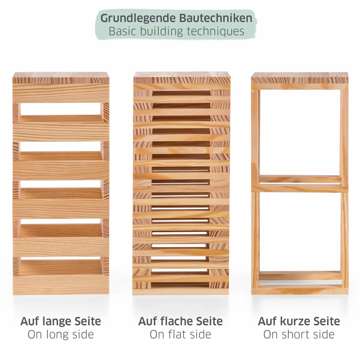 Jeux de Construction en Bois 220 Planchettes Pin Non Traité Cubes à Empiler Enfant