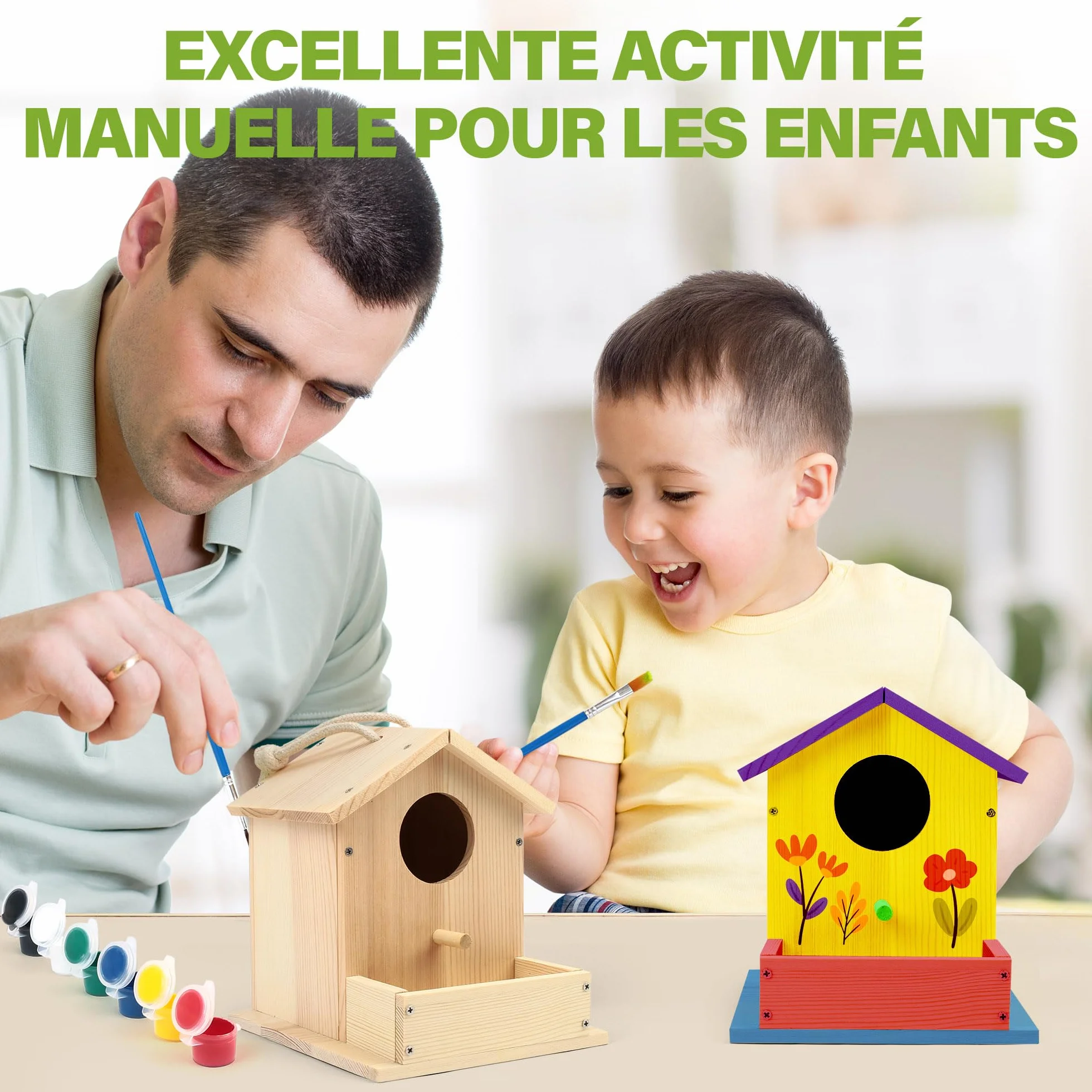 LotFancy Kit de Bricolage Cabane Oiseaux en Bois pour Enfant, 2 Pièce, Maison Oiseaux Exterieur