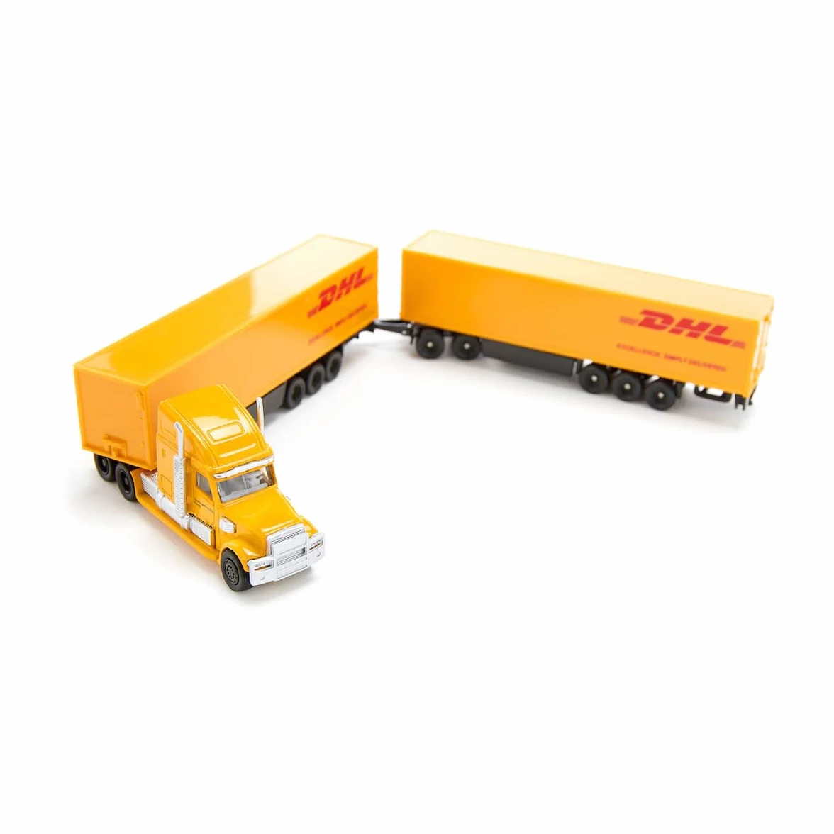 Siku 1806 Freightliner DHL Road Train tracteur semi-remorque 1:87 métal plastique jaune remorque amovible portes ouvrantes
