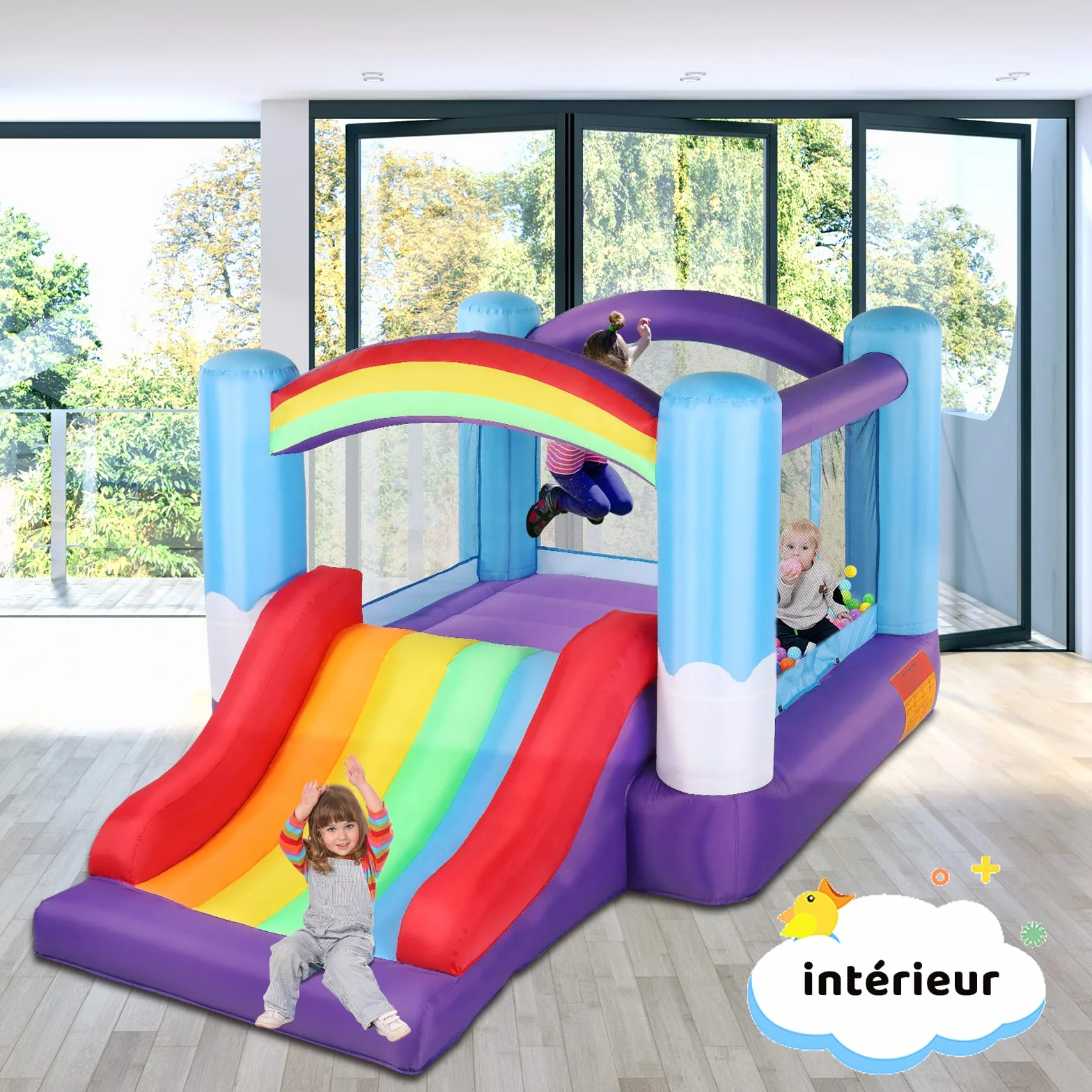 LEADZM Château Gonflable avec Toboggan et Souffleur 360x240x210cm pour Enfants 3-10 Ans