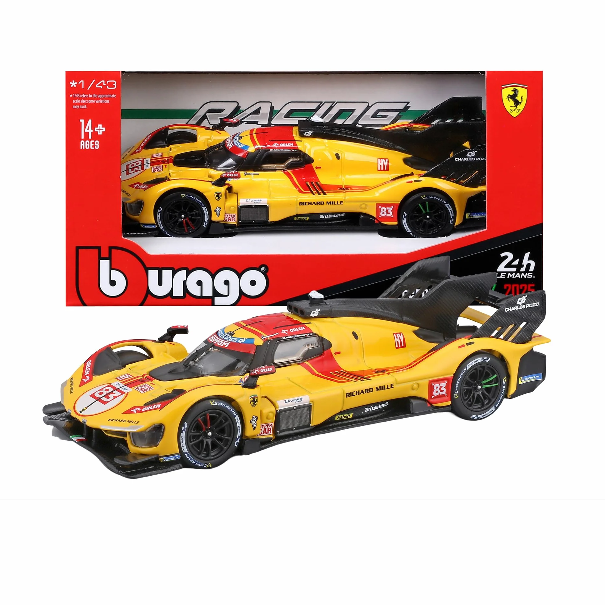 Bburago Ferrari 499P 24H Le Mans Champion 2025 #83 Voiture diecast 1:43 réplique détaillée Licence Officielle Ferrari