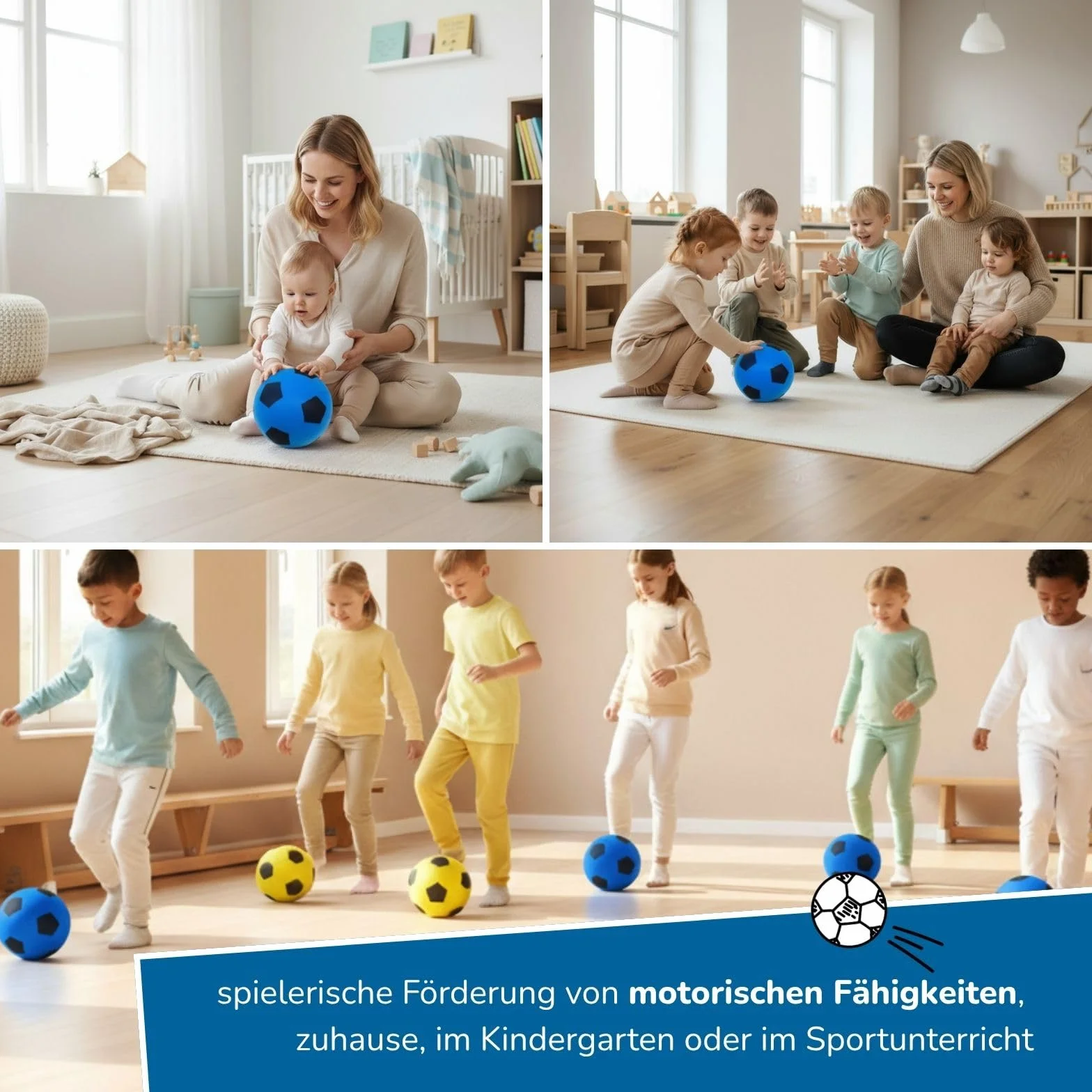 Alldoro 63105 Balle en Mousse Design Football 20 cm pour Enfants 18 Mois Bleu