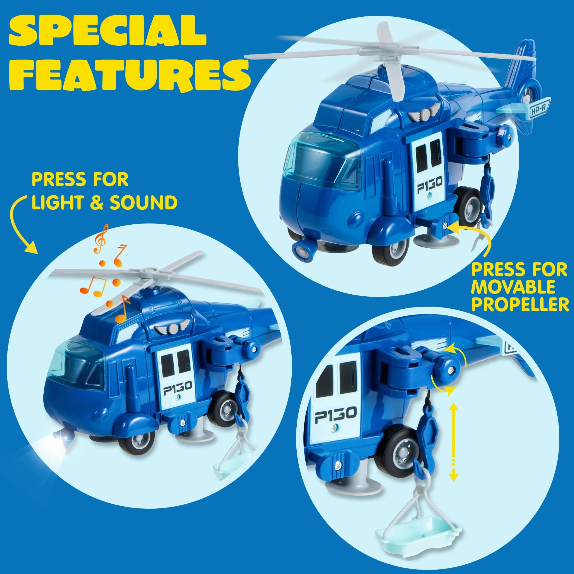 JOYIN Lot de 4 Camion de Pompiers Ambulance Voiture de Police Hélicoptère de Secours