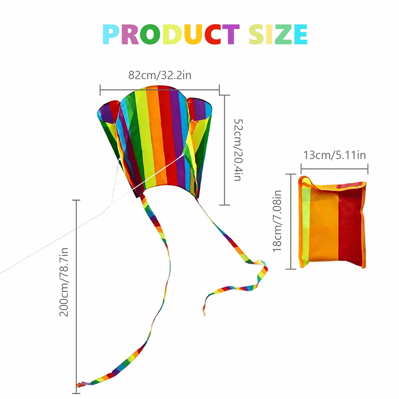 Cerf-Volant Monofil Coloré Arc-en-Ciel avec Longue Queue pour Plage et Parc