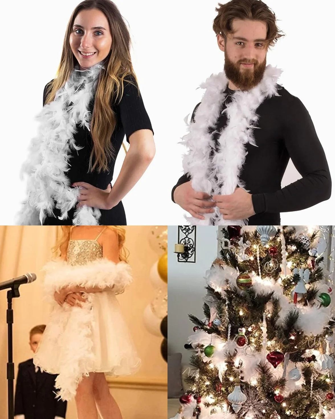 Boa en Plumes Blanc 120cm - Plume Boa pour Déguisement, Danse, Mariage, Fête, Cosplay, Halloween