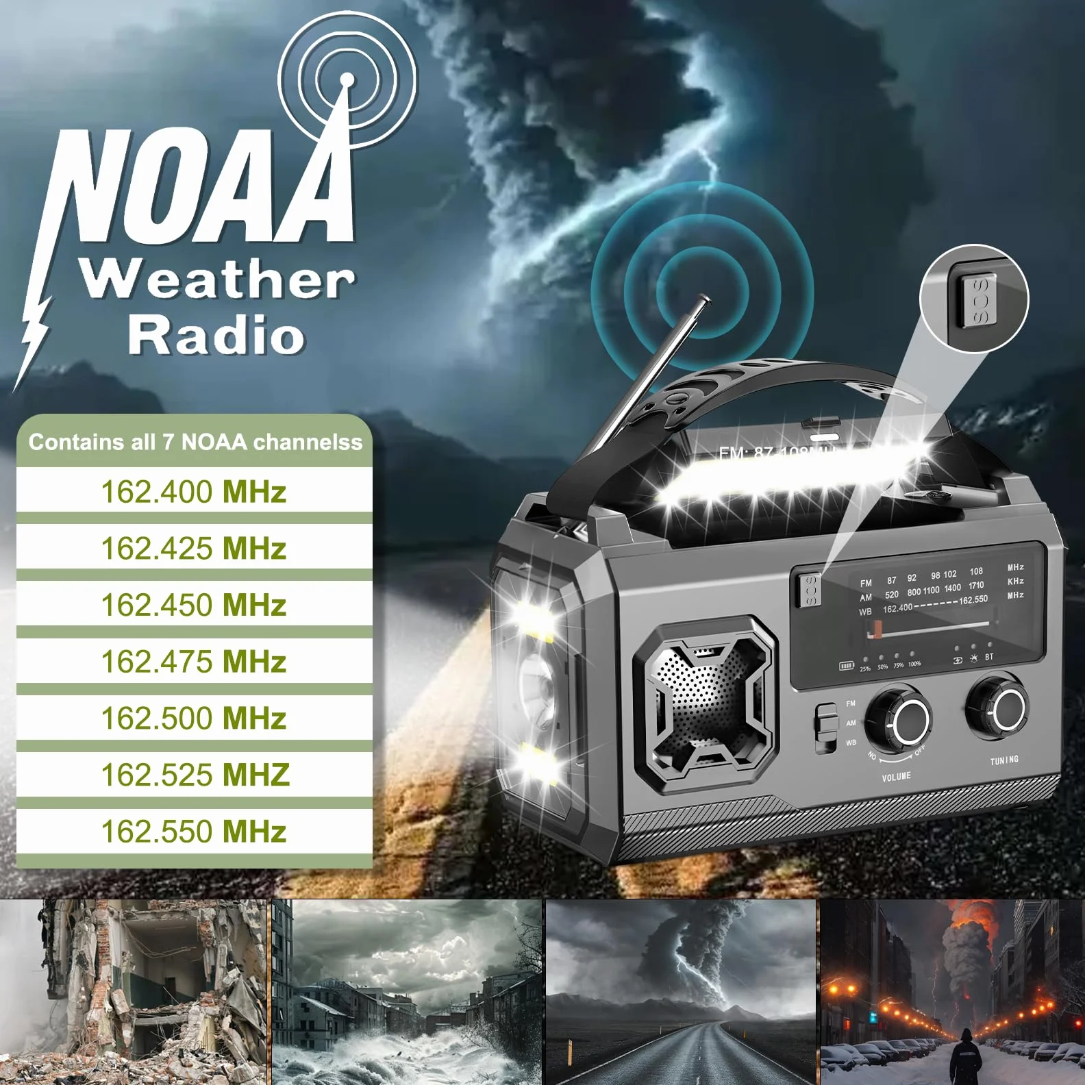 Radio Solaire Dynamo Survie 27000mAh Batterie Rechargeable AM/FM Lampe LED Alarme SOS Camping Randonnée Gris