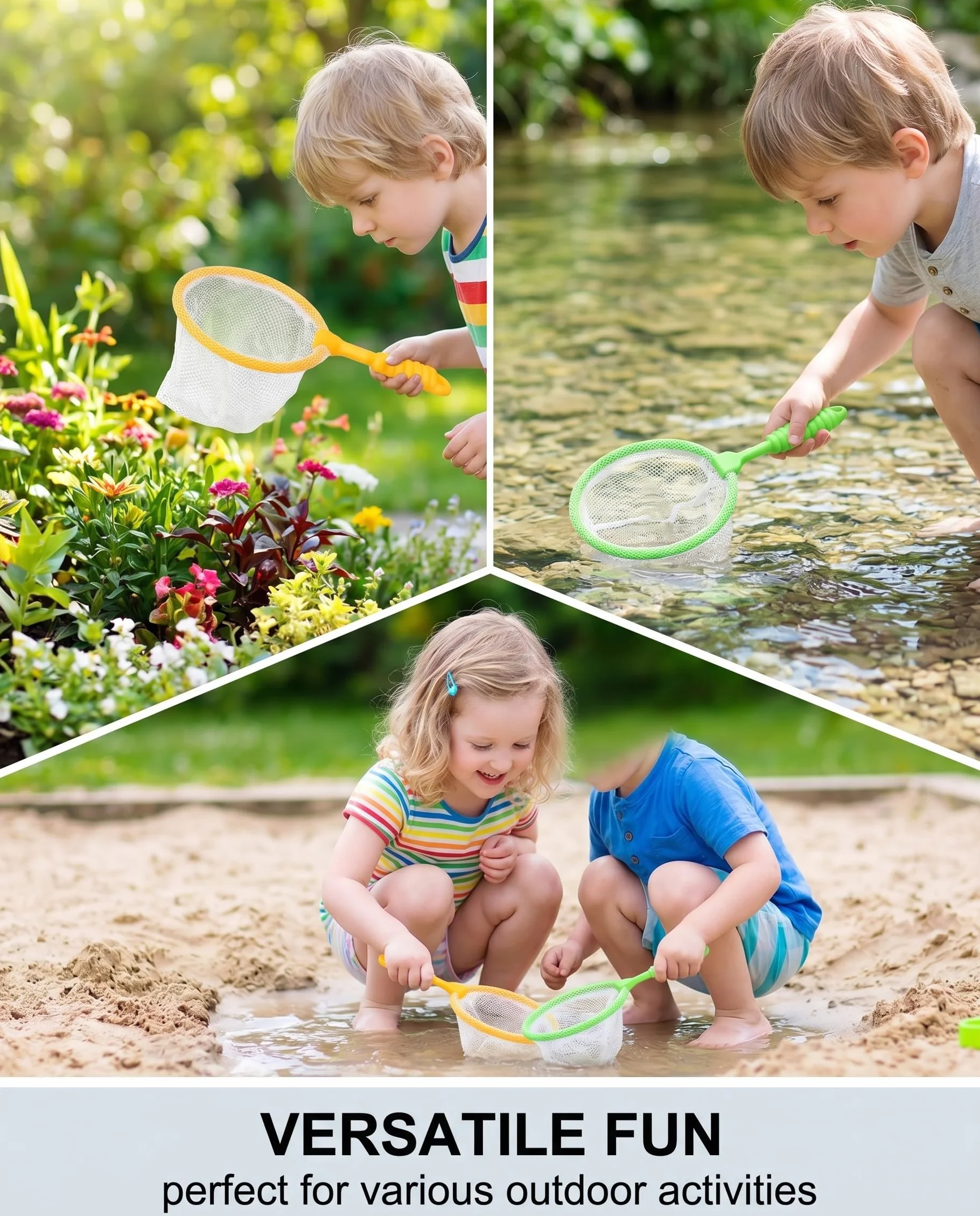 Épuisettes 2 Pièces Jaune et Vert pour Pêche aux Canards, Jeux de Plage & Piscine