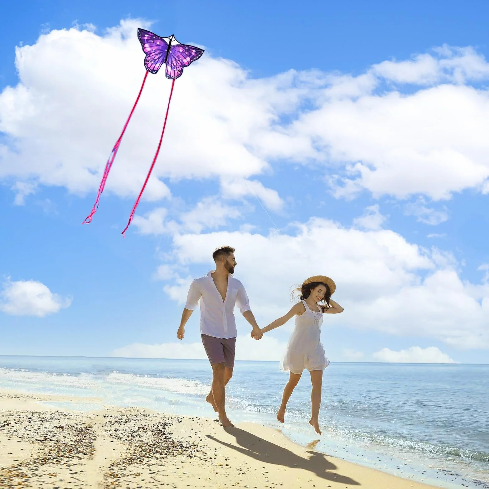 Cerf-volant papillon violet 140 x 71 cm pour enfants et adultes extérieur plage