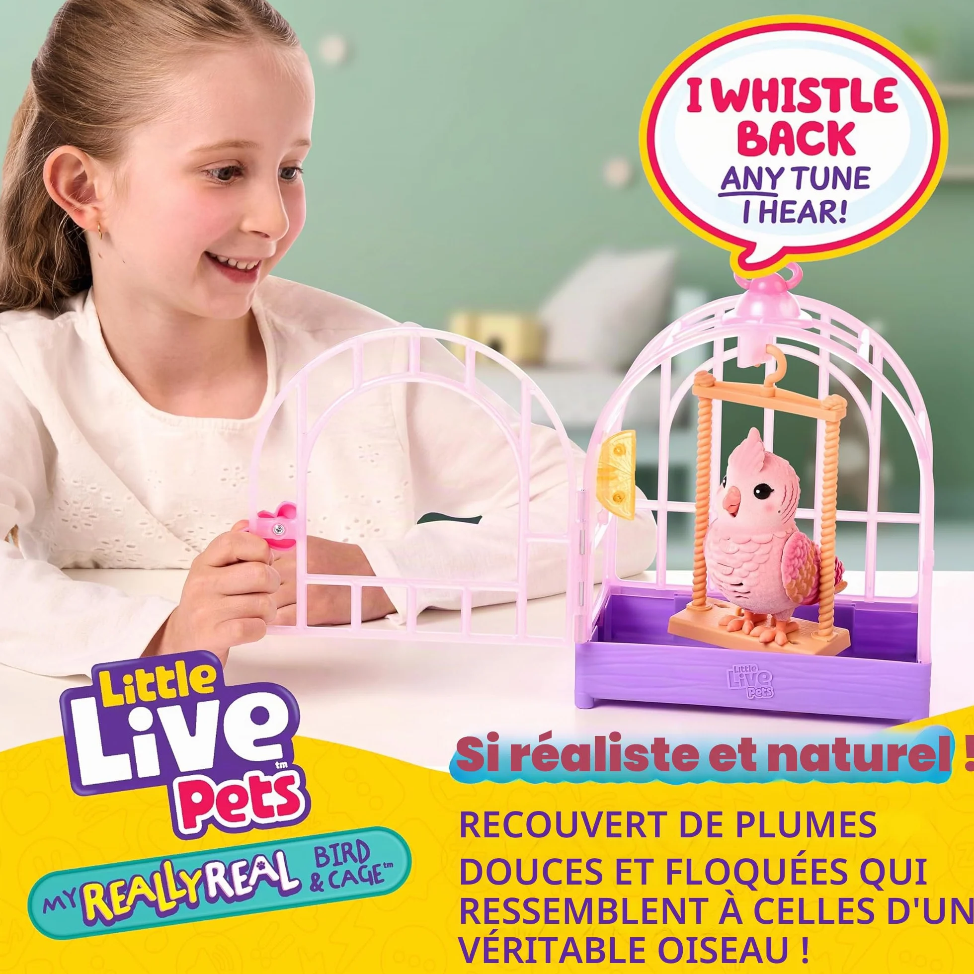 Little Live Pets My Really Real Rosie Jouet parlant pour oiseau et cage interactif à répétition vocale