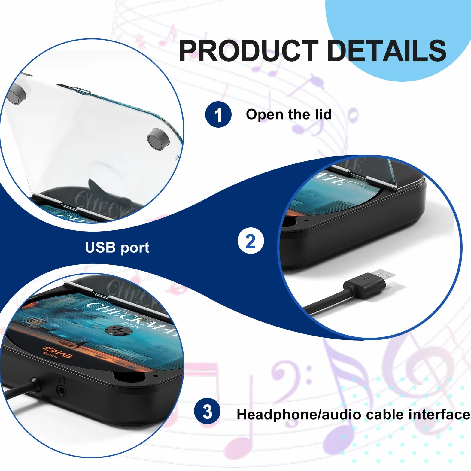 Lecteur CD Voiture Universel USB AUX Compatible Autoradio PC Téléviseur Noir