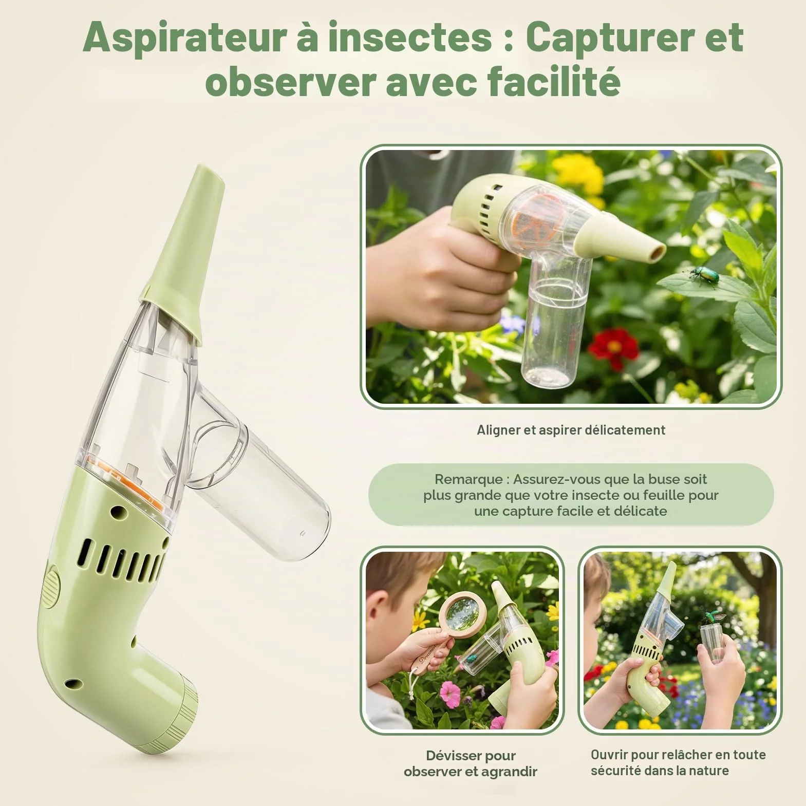 Dreamon Kit de Chasse aux Insectes pour Enfants – Coffret Exploration Nature avec Cage en Bois