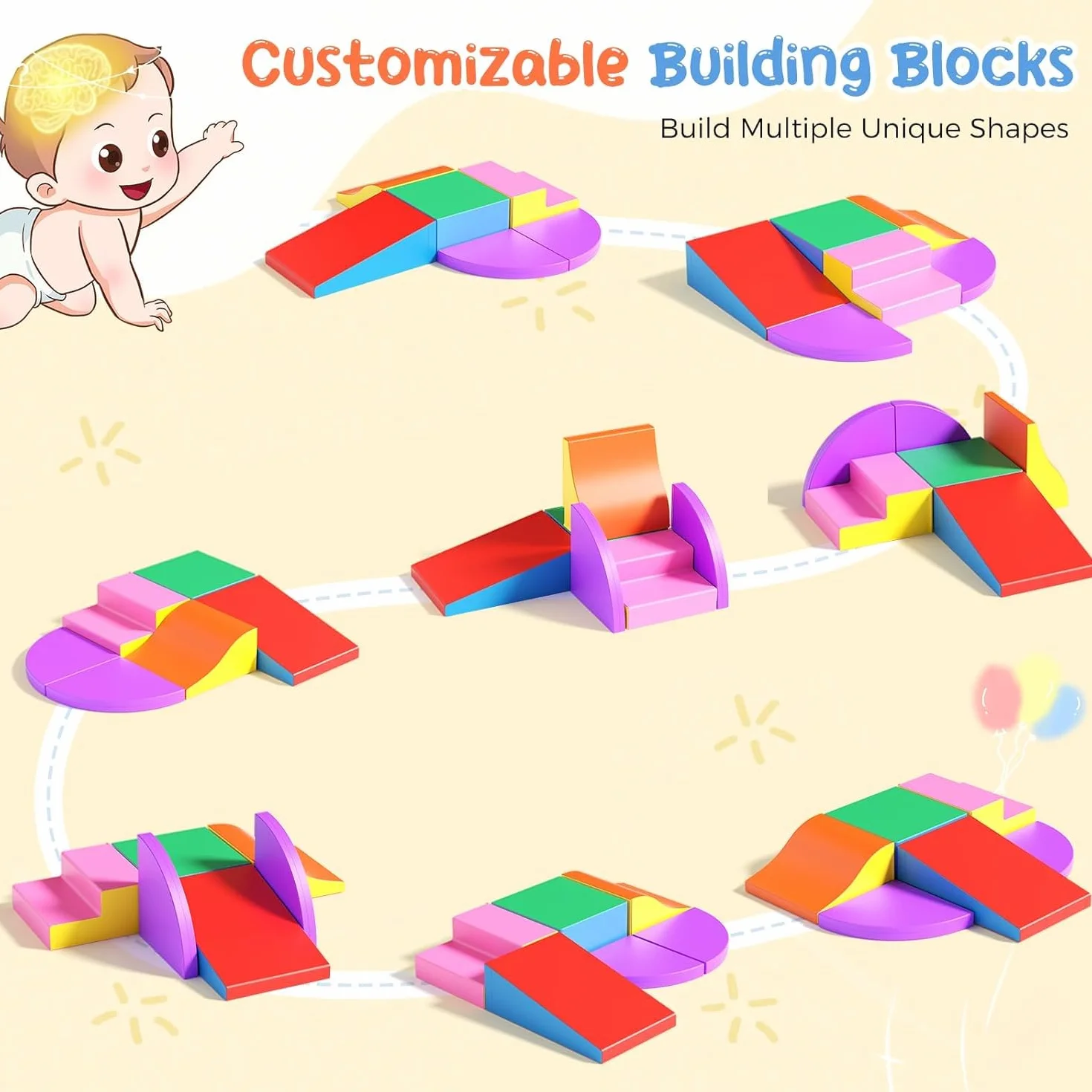 Blocs de construction en mousse pour enfants, lot de 6, non toxiques, sans odeur, housse antidérapante, escalade d'intérieur